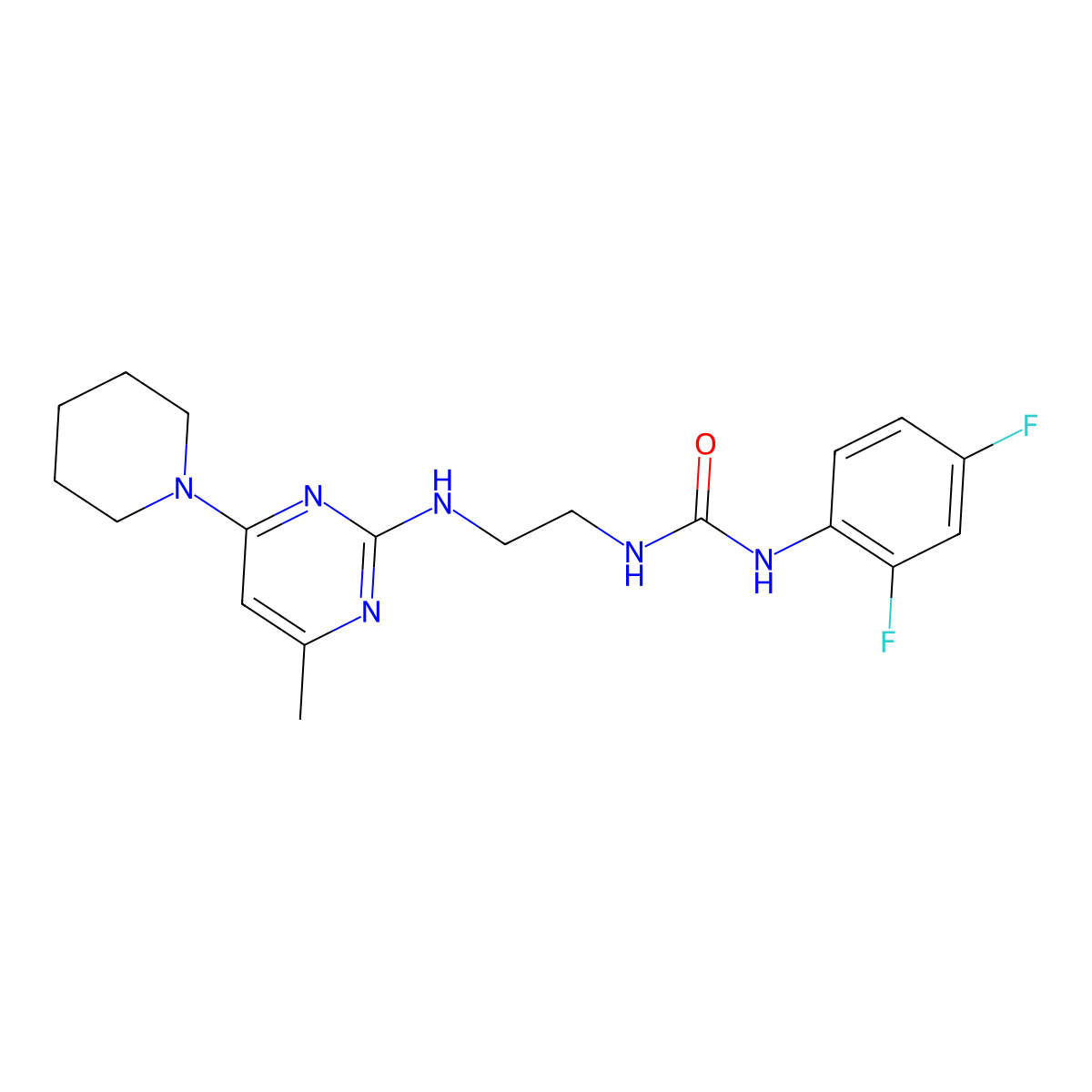 1-(2,4-Difluorophenyl)-3-(2-{[4-methyl-6-(piperidin-1-yl)pyrimidin-2-yl]amino}ethyl)urea molecular structure, CAS 1203388-21-9