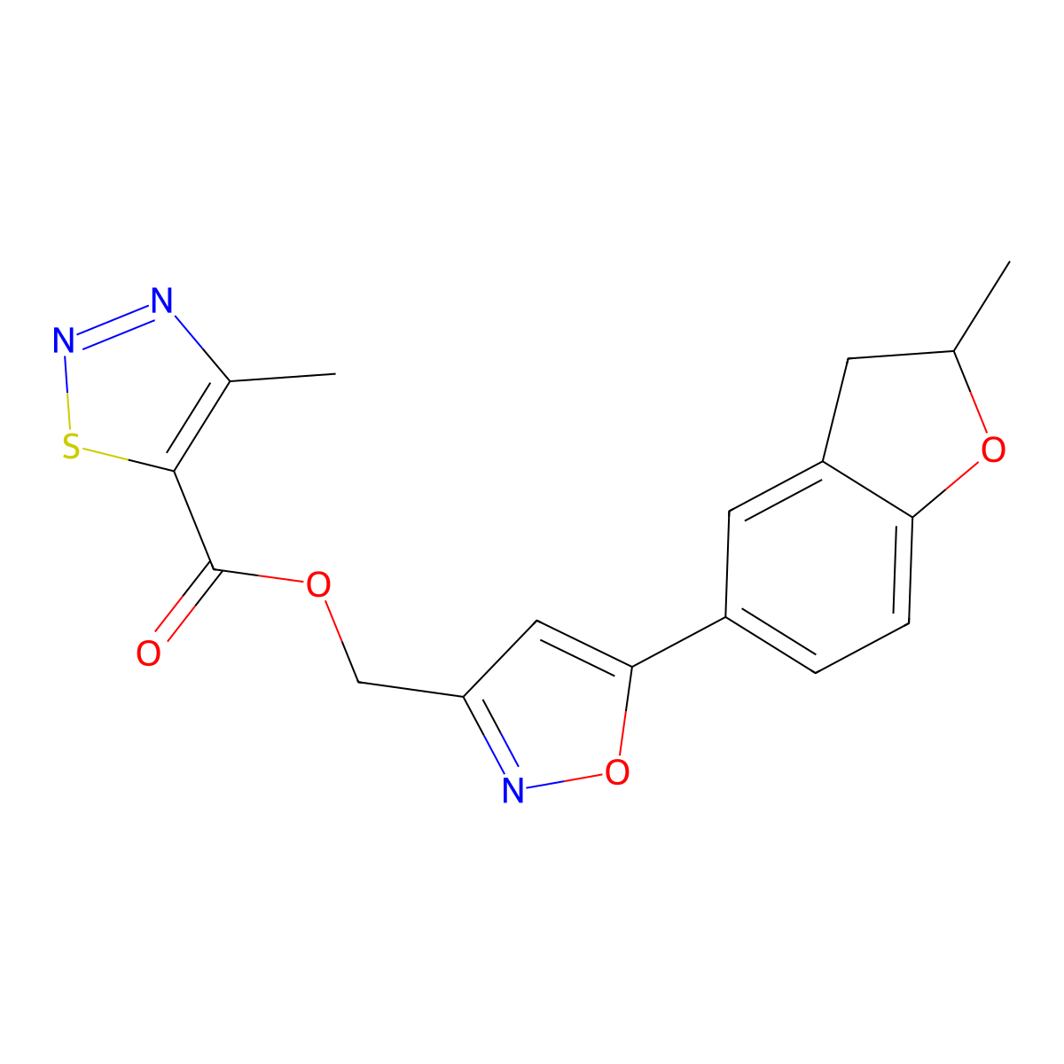 (5-(2-Methyl-2,3-dihydrobenzofuran-5-yl)isoxazol-3-yl)methyl 4-methyl-1,2,3-thiadiazole-5-carboxylate molecular structure, CAS 1203388-23-1