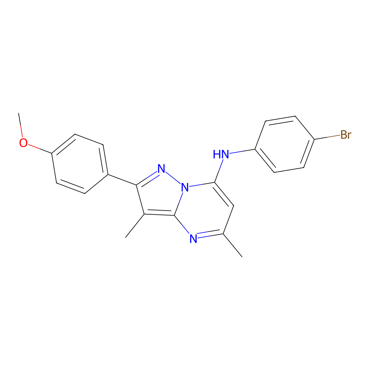 N-(4-bromophenyl)-2-(4-methoxyphenyl)-3,5-dimethylpyrazolo[1,5-a]pyrimidin-7-amine molecular structure, CAS 1203388-57-1