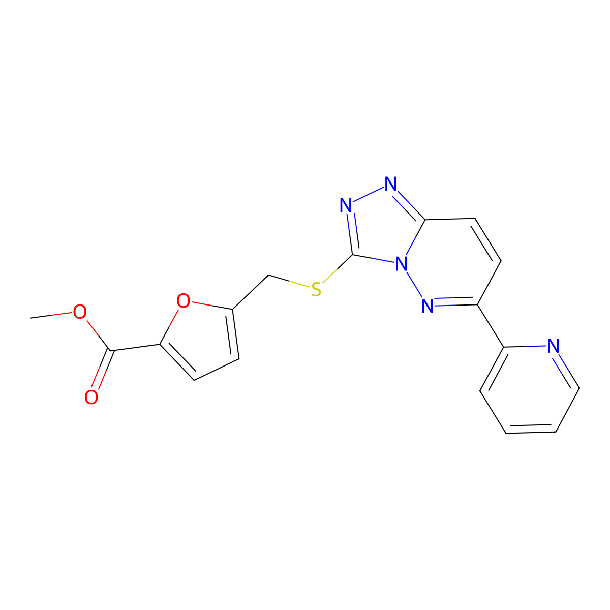 Methyl 5-({[6-(pyridin-2-yl)-[1,2,4]triazolo[4,3-b]pyridazin-3-yl]sulfanyl}methyl)furan-2-carboxylate molecular structure, CAS 1203389-43-8