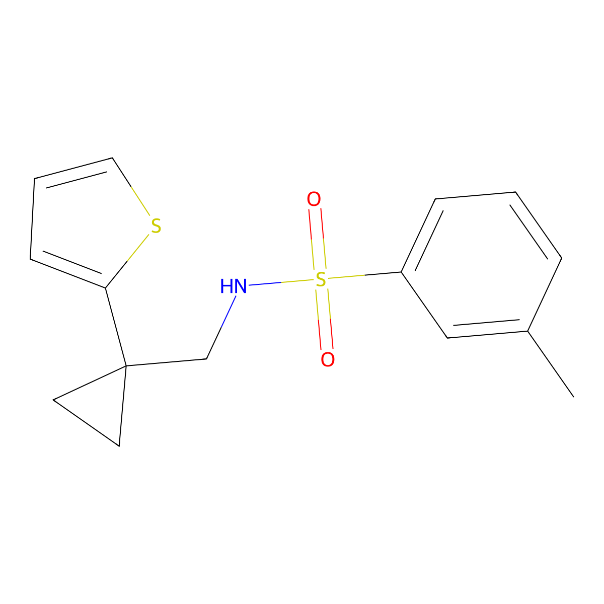 3-methyl-N-((1-(thiophen-2-yl)cyclopropyl)methyl)benzenesulfonamide molecular structure, CAS 1203389-59-6
