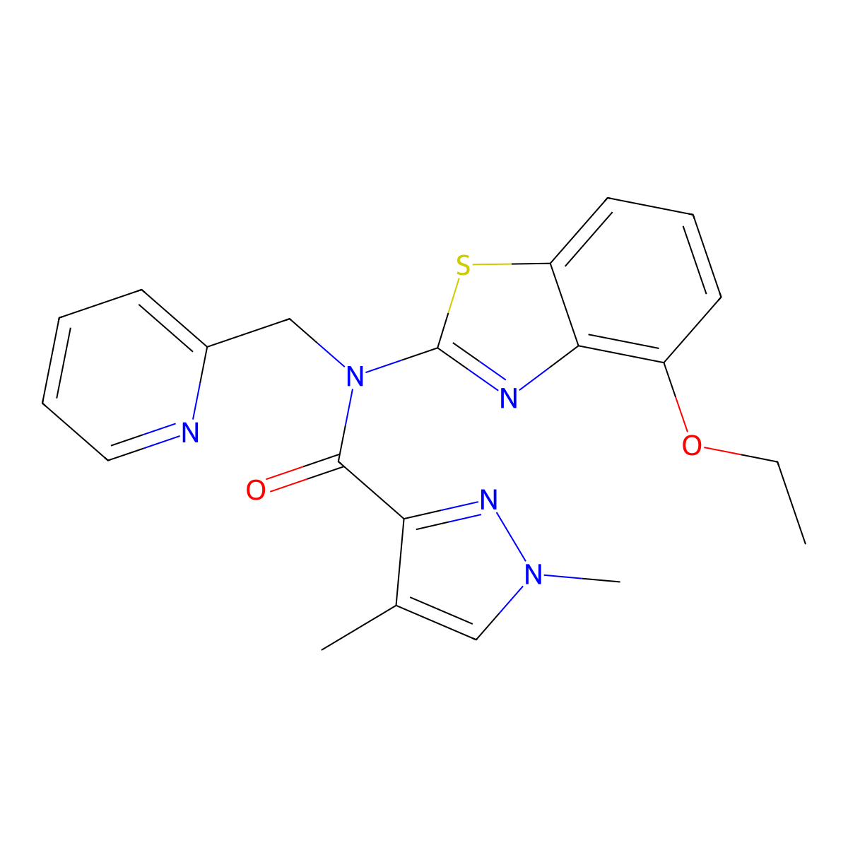 N-(4-ethoxybenzo[d]thiazol-2-yl)-1,4-dimethyl-N-(pyridin-2-ylmethyl)-1H-pyrazole-3-carboxamide molecular structure, CAS 1203389-60-9