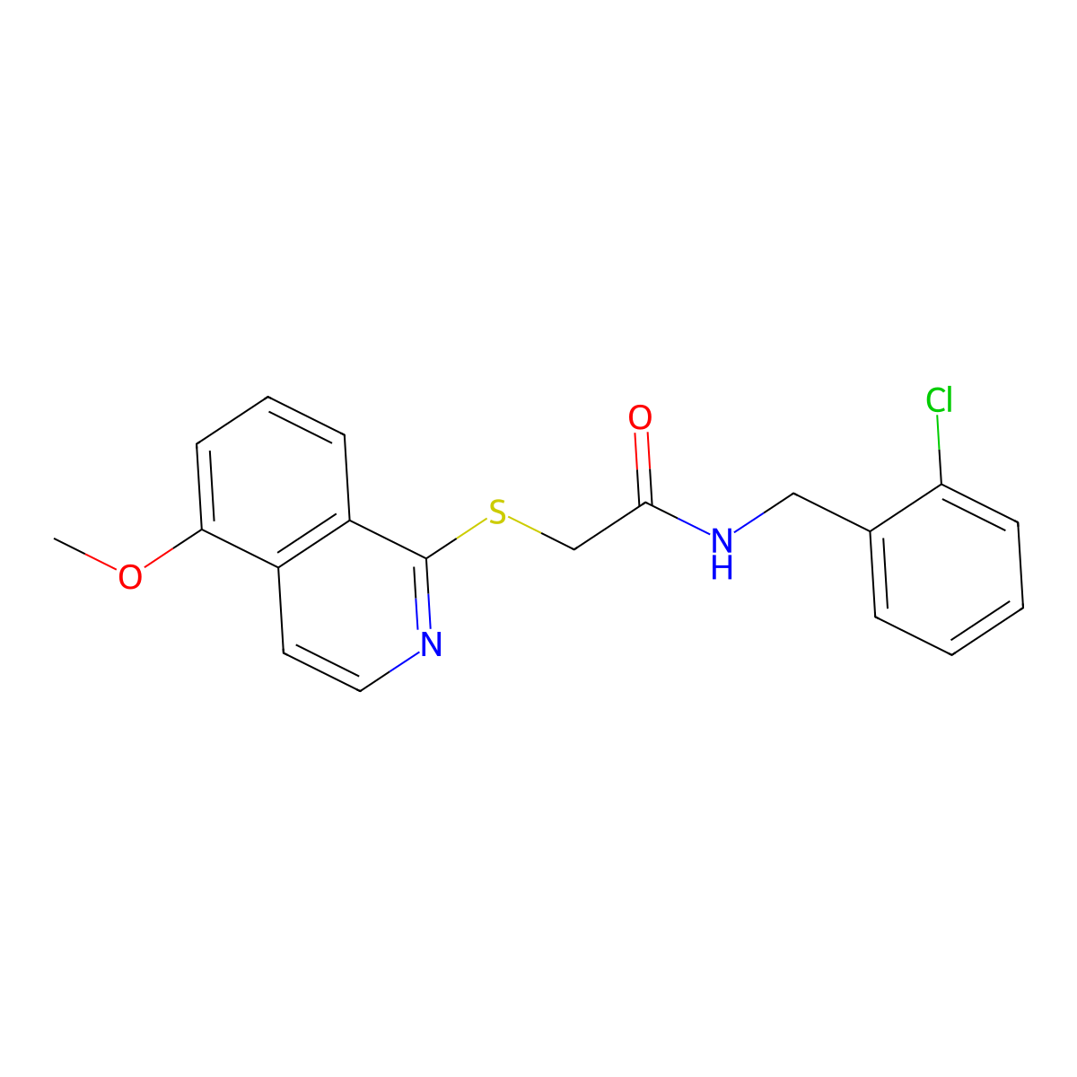 N-(2-chlorobenzyl)-2-((5-methoxyisoquinolin-1-yl)thio)acetamide molecular structure, CAS 1203390-94-6