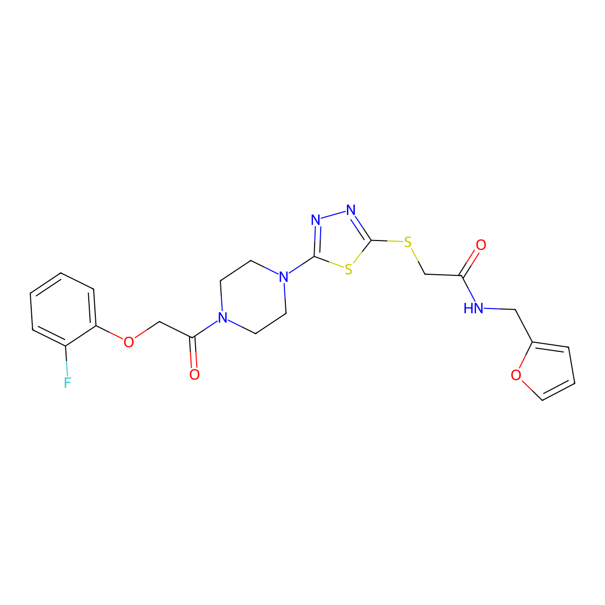 2-((5-(4-(2-(2-fluorophenoxy)acetyl)piperazin-1-yl)-1,3,4-thiadiazol-2-yl)thio)-N-(furan-2-ylmethyl)acetamide molecular structure, CAS 1203391-07-4