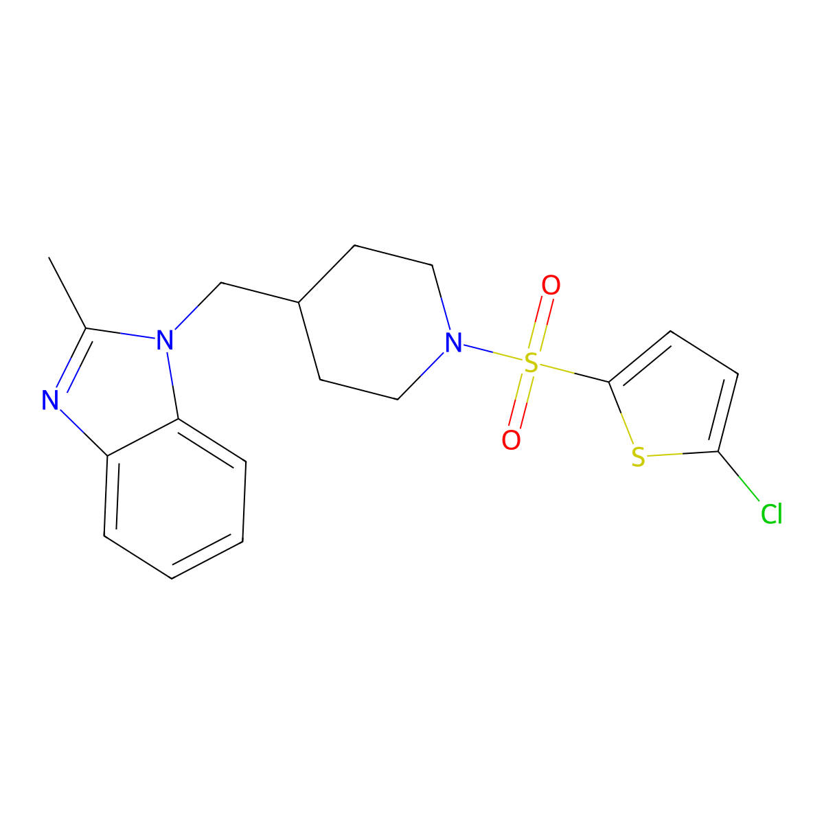 1-((1-((5-chlorothiophen-2-yl)sulfonyl)piperidin-4-yl)methyl)-2-methyl-1H-benzo[d]imidazole molecular structure, CAS 1203391-71-2