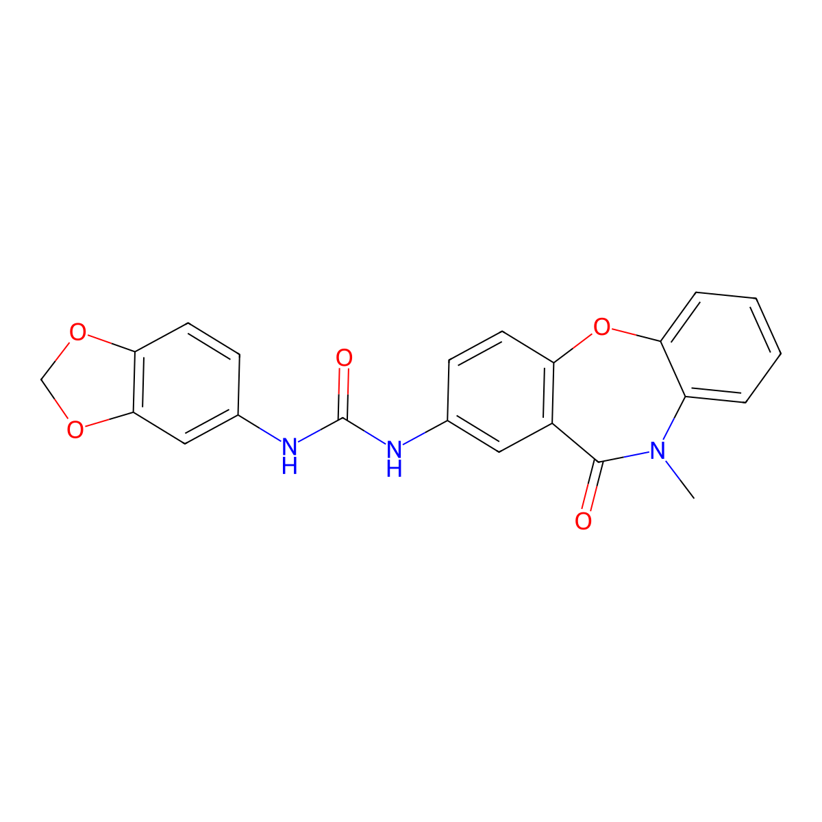 3-(2H-1,3-benzodioxol-5-yl)-1-{9-methyl-10-oxo-2-oxa-9-azatricyclo[9.4.0.0^{3,8}]pentadeca-1(11),3(8),4,6,12,14-hexaen-13-yl}urea molecular structure, CAS 1203391-80-3