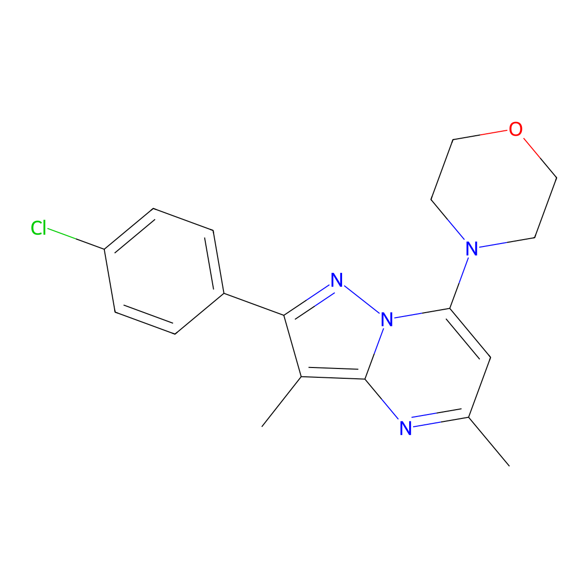2-(4-Chlorophenyl)-3,5-dimethyl-7-morpholin-4-ylpyrazolo[1,5-a]pyrimidine molecular structure, CAS 1203393-03-6