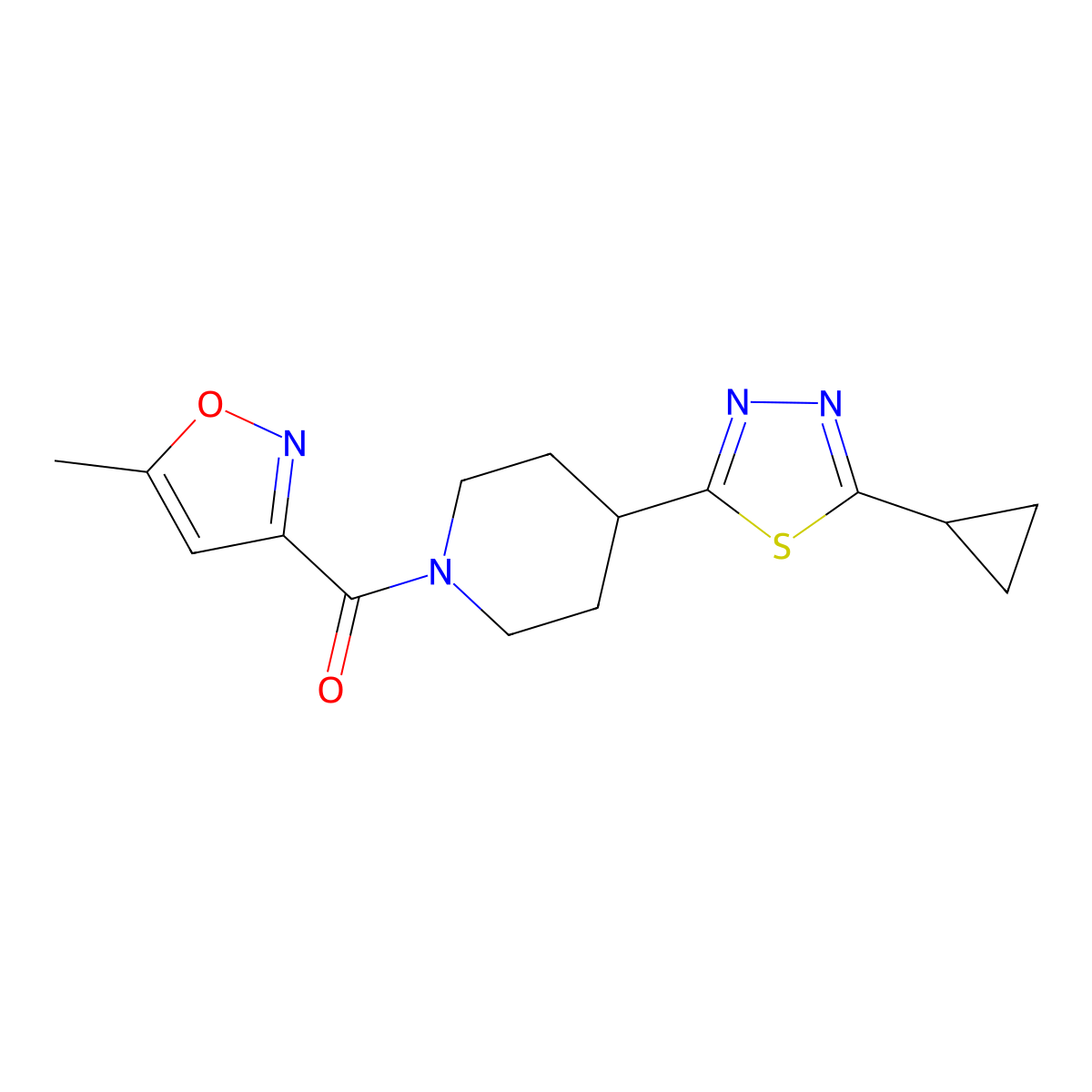4-(5-Cyclopropyl-1,3,4-thiadiazol-2-yl)-1-(5-methyl-1,2-oxazole-3-carbonyl)piperidine molecular structure, CAS 1203393-46-7