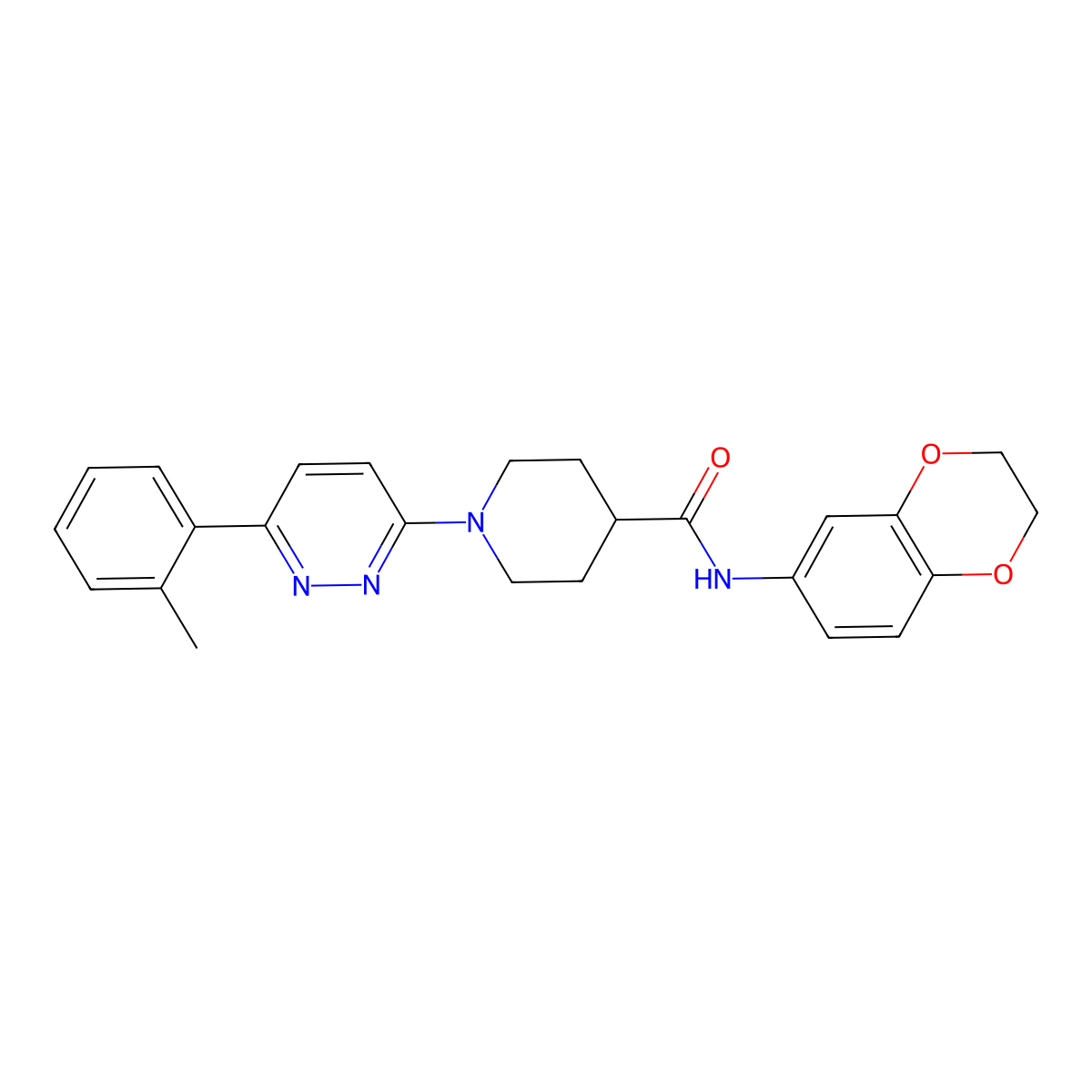 N-(2,3-dihydrobenzo[b][1,4]dioxin-6-yl)-1-(6-(o-tolyl)pyridazin-3-yl)piperidine-4-carboxamide molecular structure, CAS 1203393-73-0