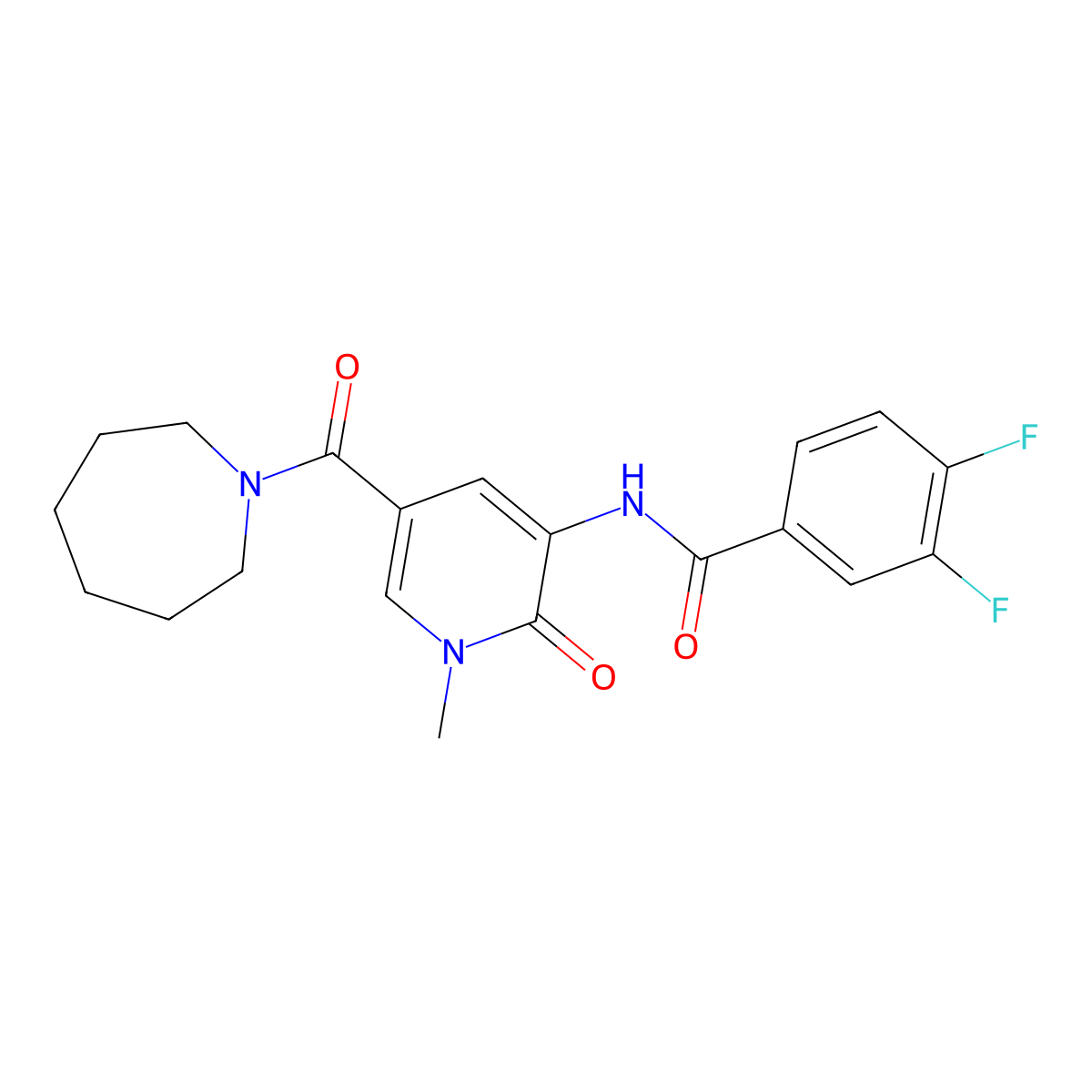 N-[5-(azepane-1-carbonyl)-1-methyl-2-oxo-1,2-dihydropyridin-3-yl]-3,4-difluorobenzamide molecular structure, CAS 1203393-88-7