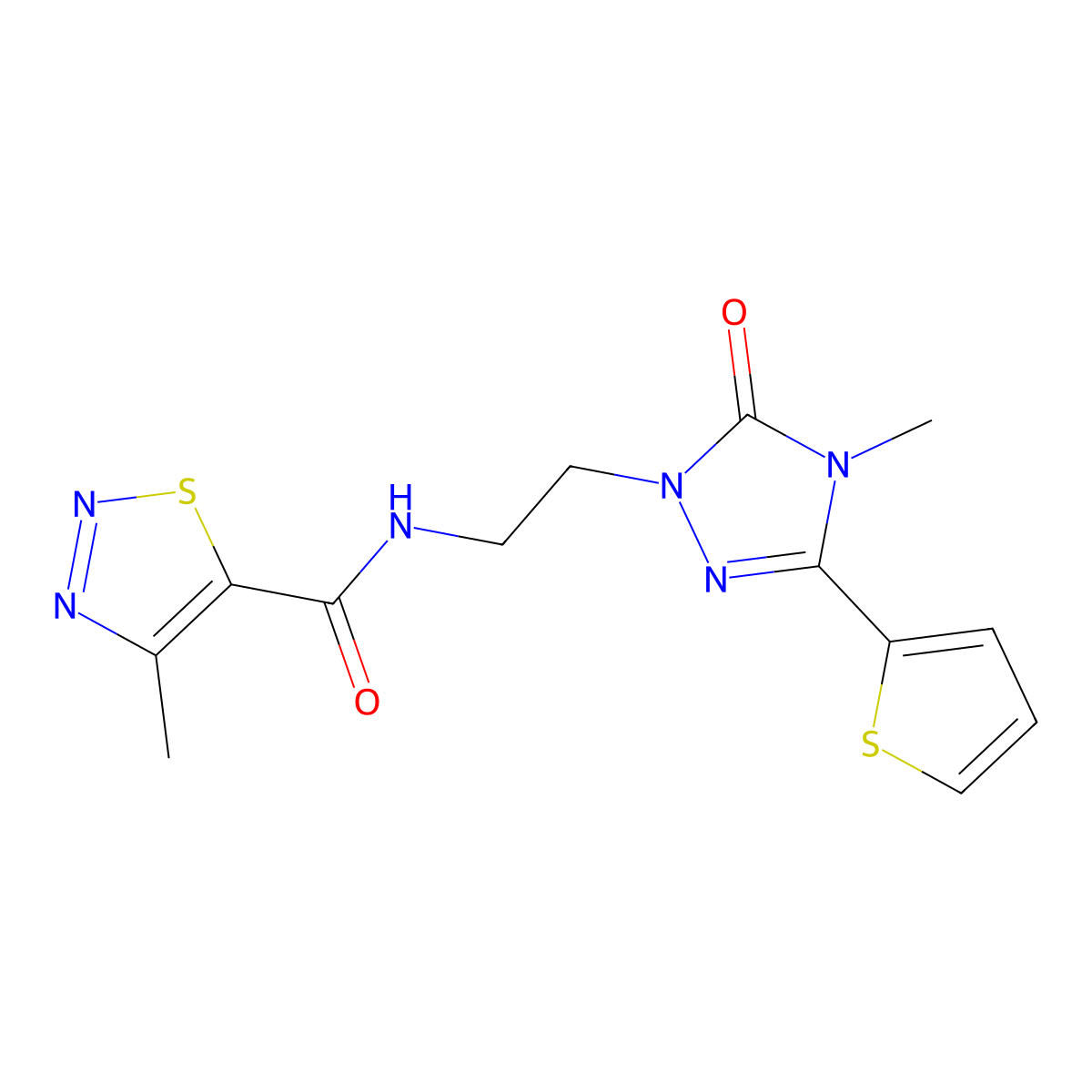 4-methyl-N-(2-(4-methyl-5-oxo-3-(thiophen-2-yl)-4,5-dihydro-1H-1,2,4-triazol-1-yl)ethyl)-1,2,3-thiadiazole-5-carboxamide molecular structure, CAS 1203394-23-3