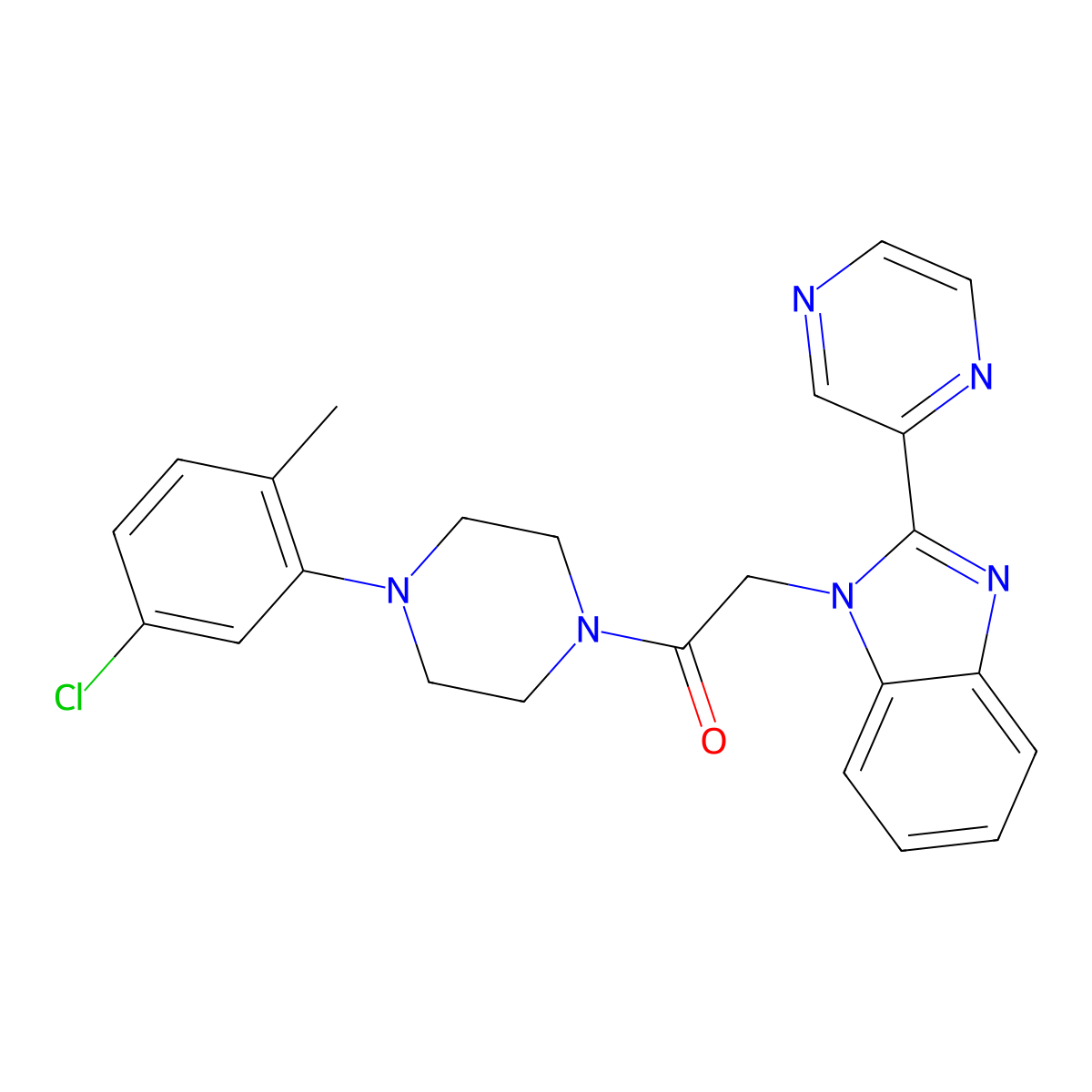 1-(4-(5-chloro-2-methylphenyl)piperazin-1-yl)-2-(2-(pyrazin-2-yl)-1H-benzo[d]imidazol-1-yl)ethanone molecular structure, CAS 1203396-48-8