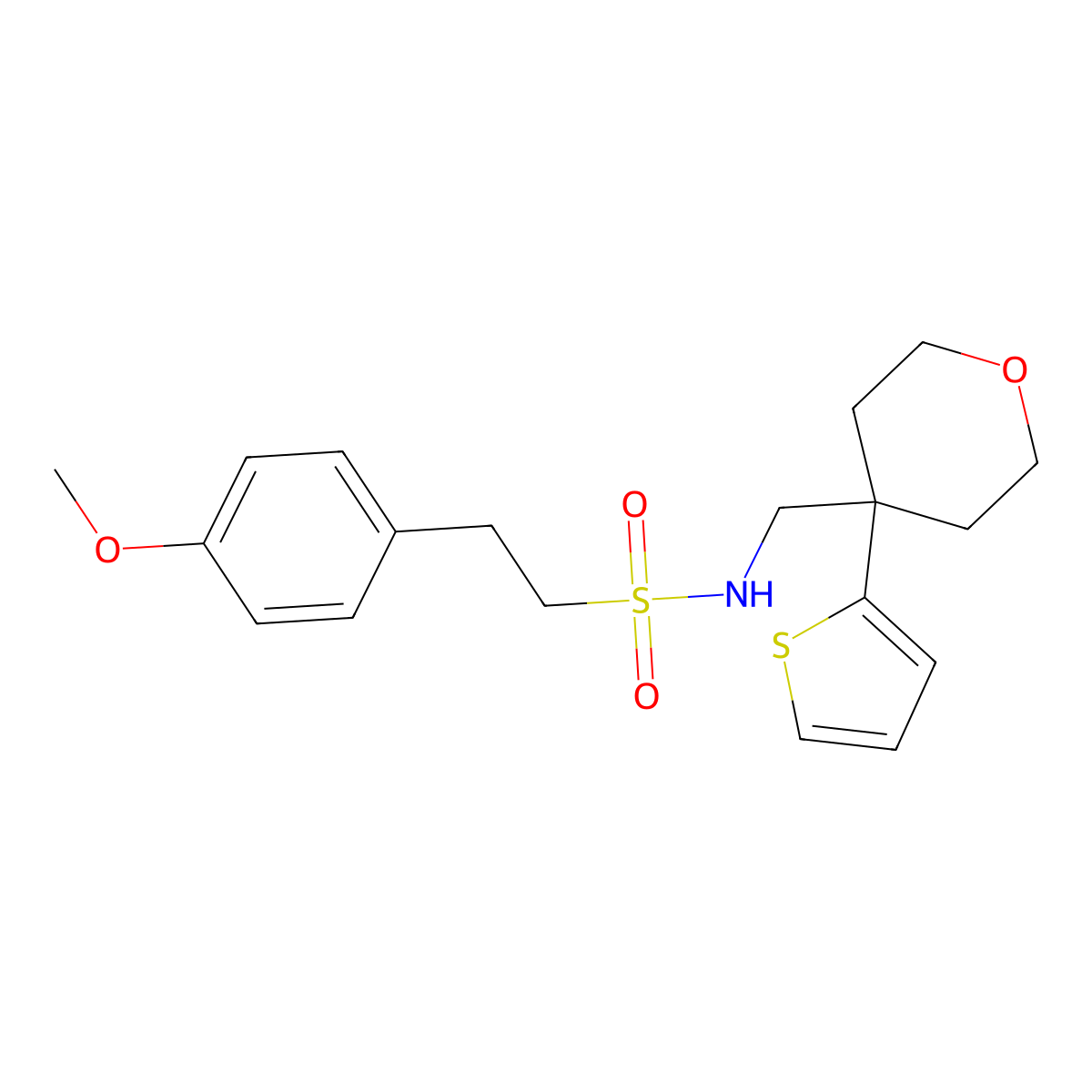 2-(4-methoxyphenyl)-N-((4-(thiophen-2-yl)tetrahydro-2H-pyran-4-yl)methyl)ethanesulfonamide molecular structure, CAS 1203396-93-3