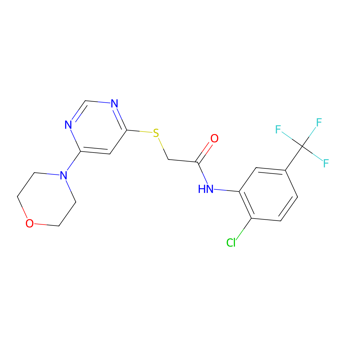 N-(2-chloro-5-(trifluoromethyl)phenyl)-2-((6-morpholinopyrimidin-4-yl)thio)acetamide molecular structure, CAS 1203399-08-9