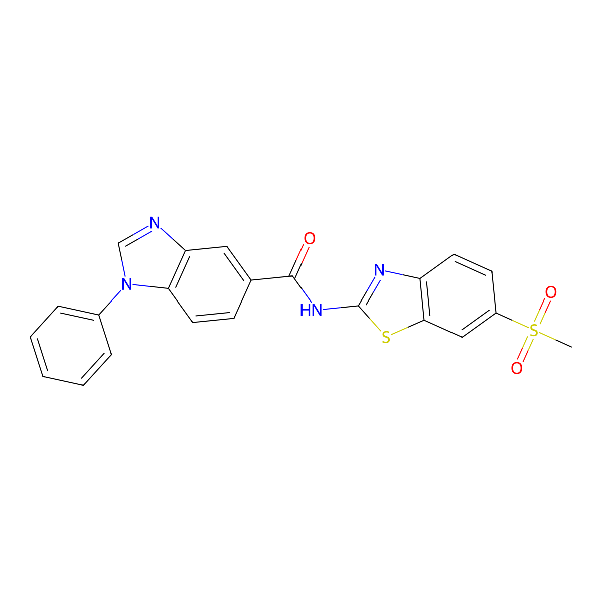 N-(6-(methylsulfonyl)benzo[d]thiazol-2-yl)-1-phenyl-1H-benzo[d]imidazole-5-carboxamide molecular structure, CAS 1203399-24-9