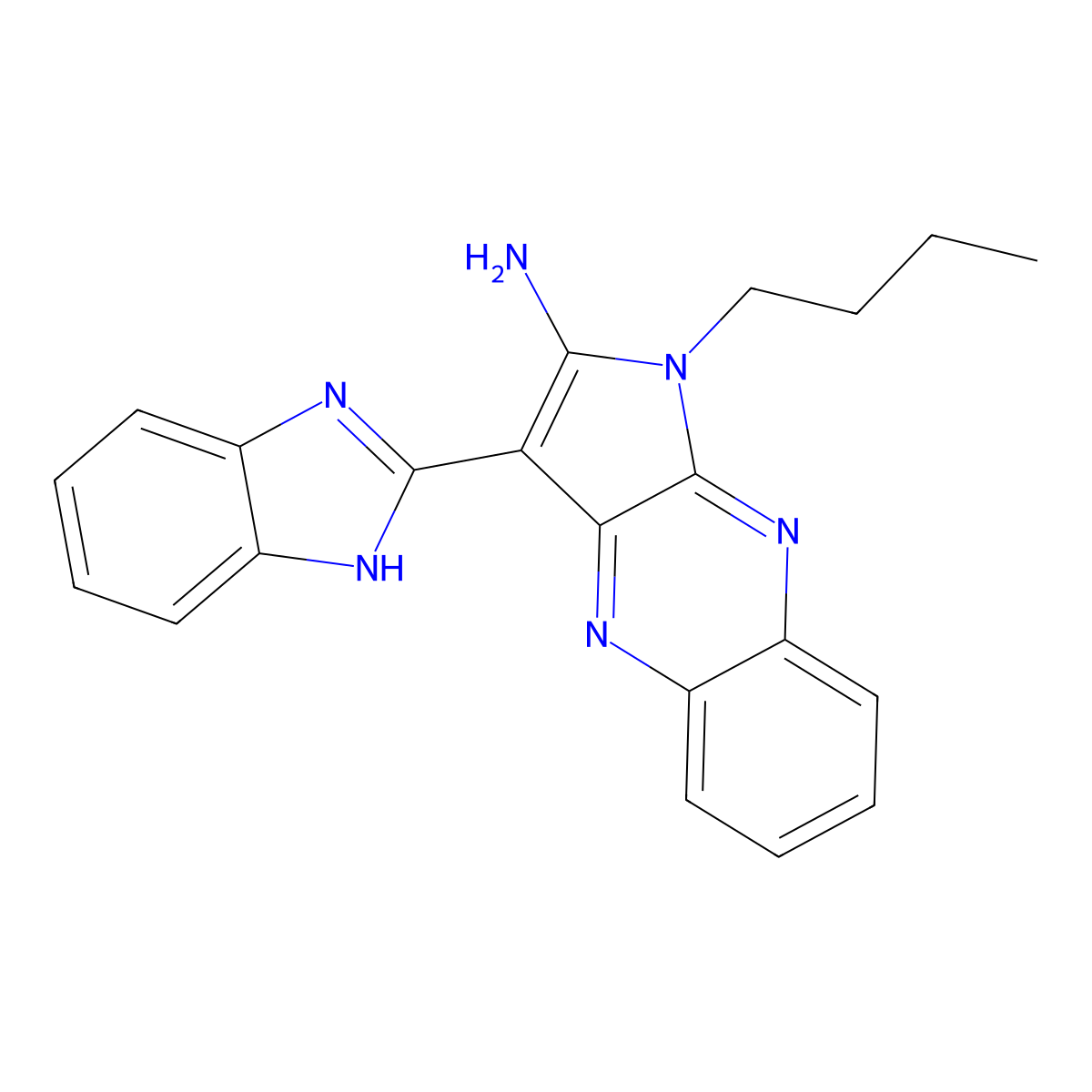 3-(1H-benzimidazol-2-yl)-1-butyl-1H-pyrrolo[2,3-b]quinoxalin-2-amine molecular structure, CAS 120340-84-3