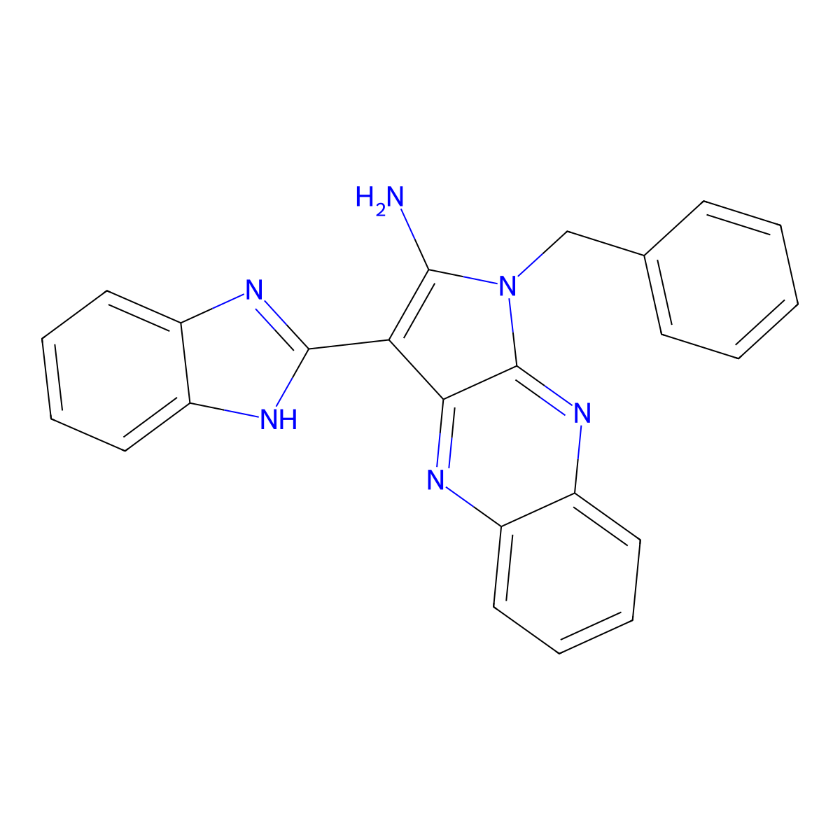 3-(1H-benzimidazol-2-yl)-1-benzyl-1H-pyrrolo[2,3-b]quinoxalin-2-amine molecular structure, CAS 120340-90-1