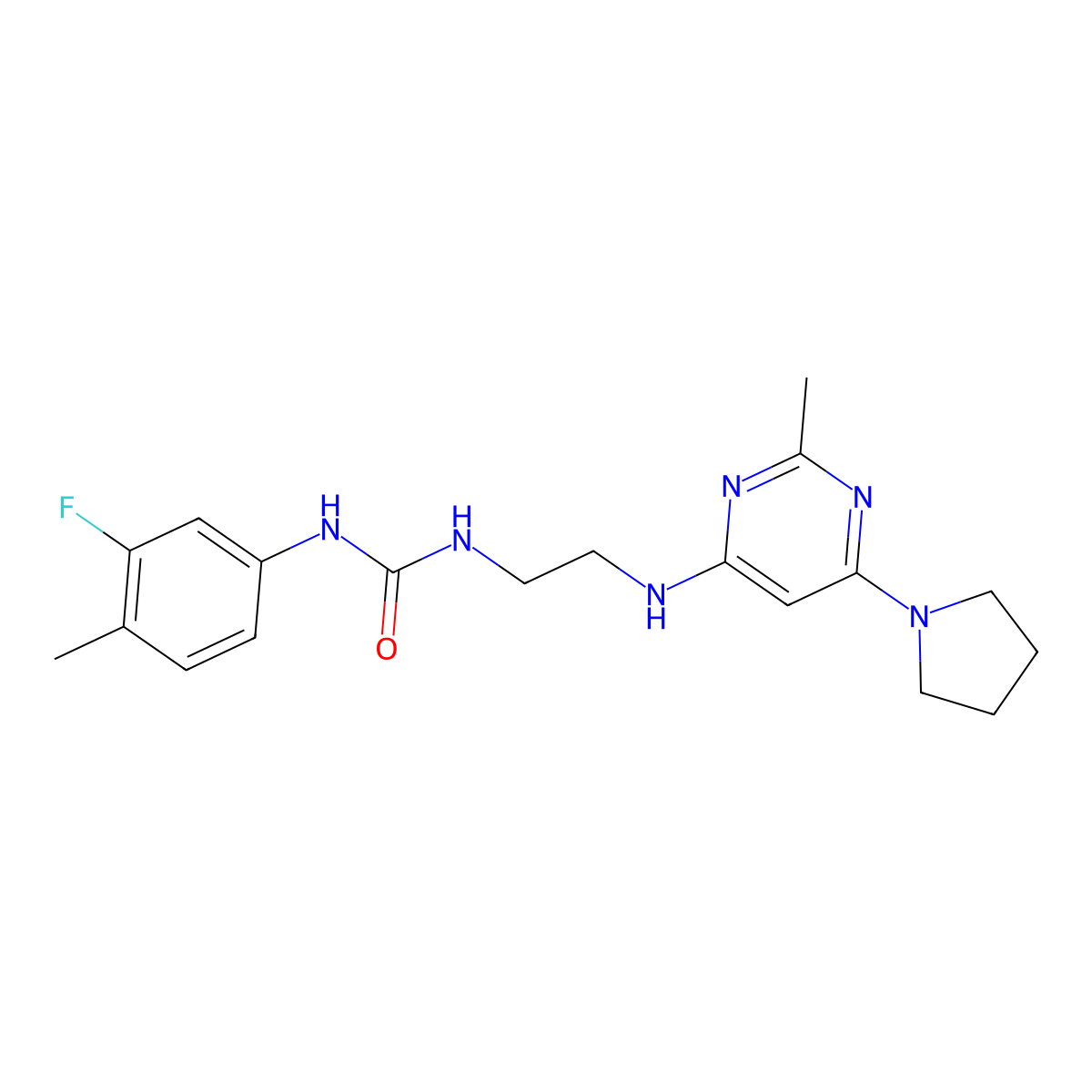 1-(3-Fluoro-4-methylphenyl)-3-(2-{[2-methyl-6-(pyrrolidin-1-yl)pyrimidin-4-yl]amino}ethyl)urea molecular structure, CAS 1203400-52-5