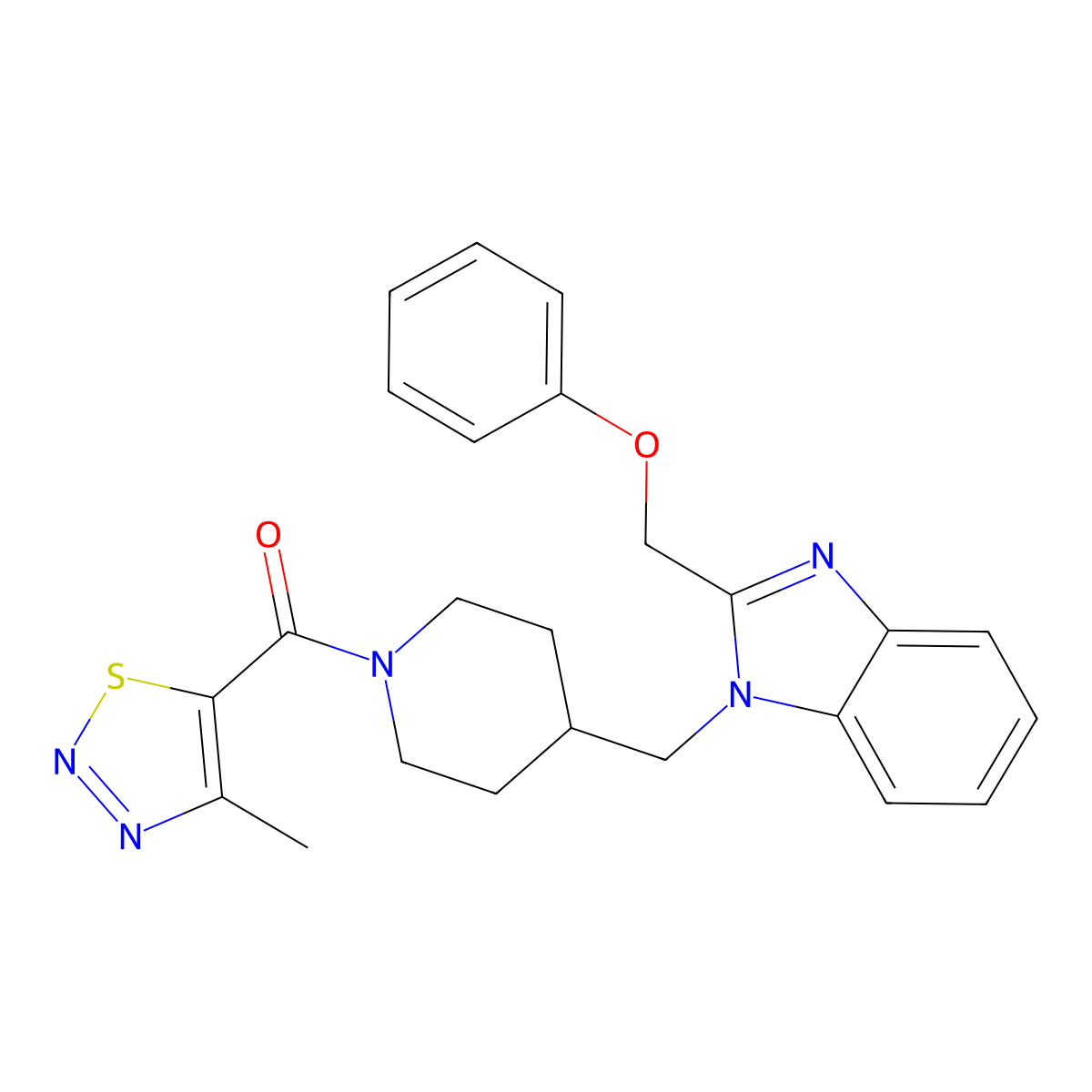 (4-methyl-1,2,3-thiadiazol-5-yl)(4-((2-(phenoxymethyl)-1H-benzo[d]imidazol-1-yl)methyl)piperidin-1-yl)methanone molecular structure, CAS 1203402-39-4