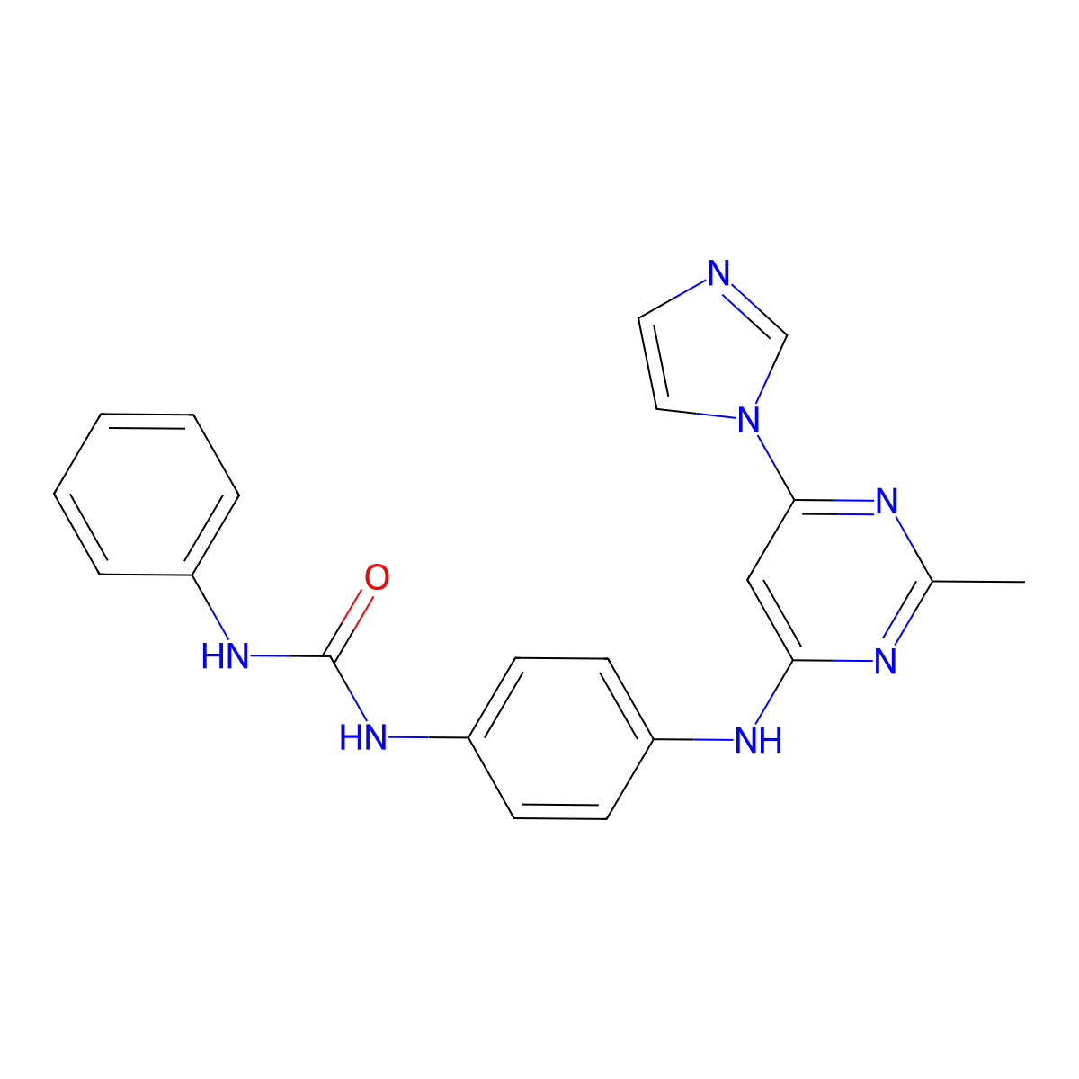 1-(4-((6-(1H-imidazol-1-yl)-2-methylpyrimidin-4-yl)amino)phenyl)-3-phenylurea molecular structure, CAS 1203403-67-1