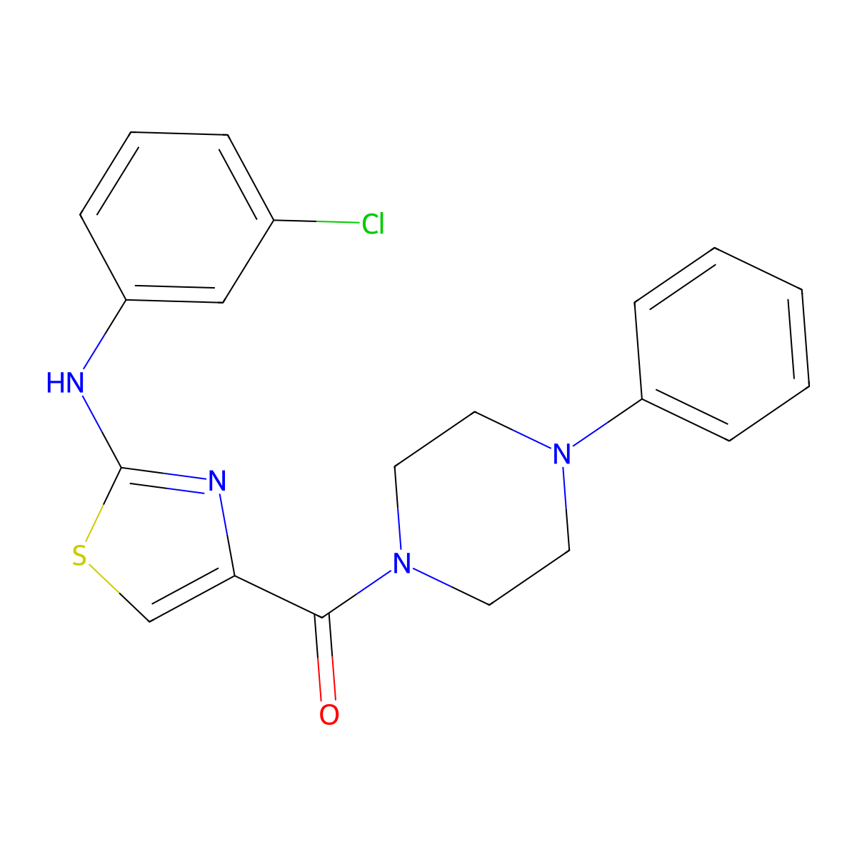 (2-((3-Chlorophenyl)amino)thiazol-4-yl)(4-phenylpiperazin-1-yl)methanone molecular structure, CAS 1203403-70-6