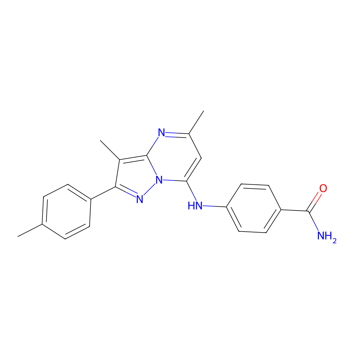 4-{[3,5-Dimethyl-2-(4-methylphenyl)pyrazolo[1,5-a]pyrimidin-7-yl]amino}benzamide molecular structure, CAS 1203404-00-5