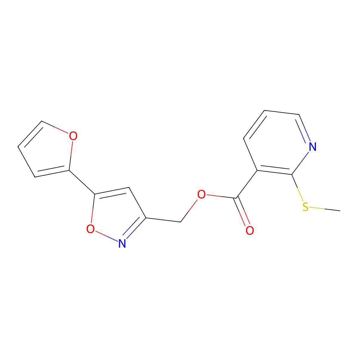 (5-(Furan-2-yl)isoxazol-3-yl)methyl 2-(methylthio)nicotinate molecular structure, CAS 1203404-43-6