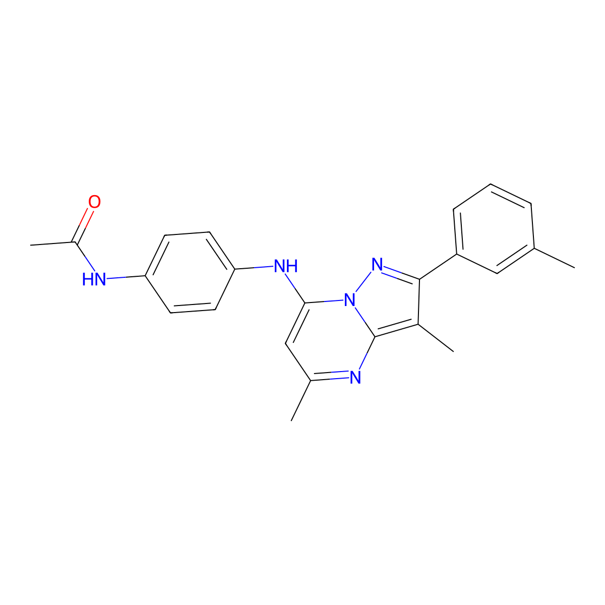 N-(4-{[3,5-dimethyl-2-(3-methylphenyl)pyrazolo[1,5-a]pyrimidin-7-yl]amino}phenyl)acetamide molecular structure, CAS 1203404-63-0