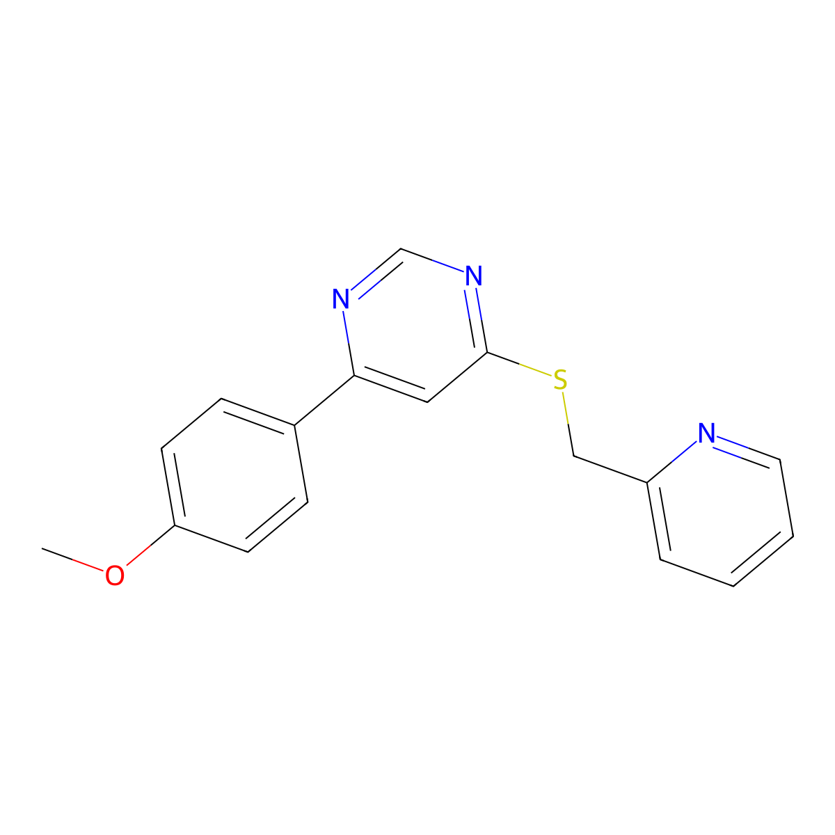 4-(4-Methoxyphenyl)-6-((pyridin-2-ylmethyl)thio)pyrimidine molecular structure, CAS 1203405-17-7