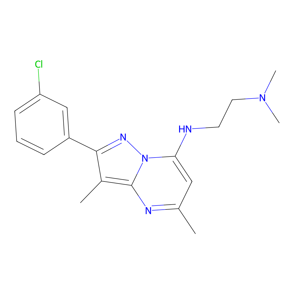 2-(3-chlorophenyl)-N-[2-(dimethylamino)ethyl]-3,5-dimethylpyrazolo[1,5-a]pyrimidin-7-amine molecular structure, CAS 1203406-05-6