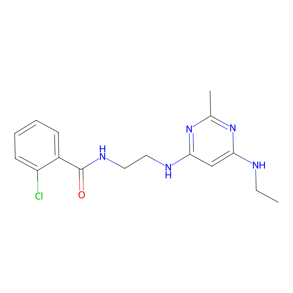2-chloro-N-(2-((6-(ethylamino)-2-methylpyrimidin-4-yl)amino)ethyl)benzamide molecular structure, CAS 1203406-08-9