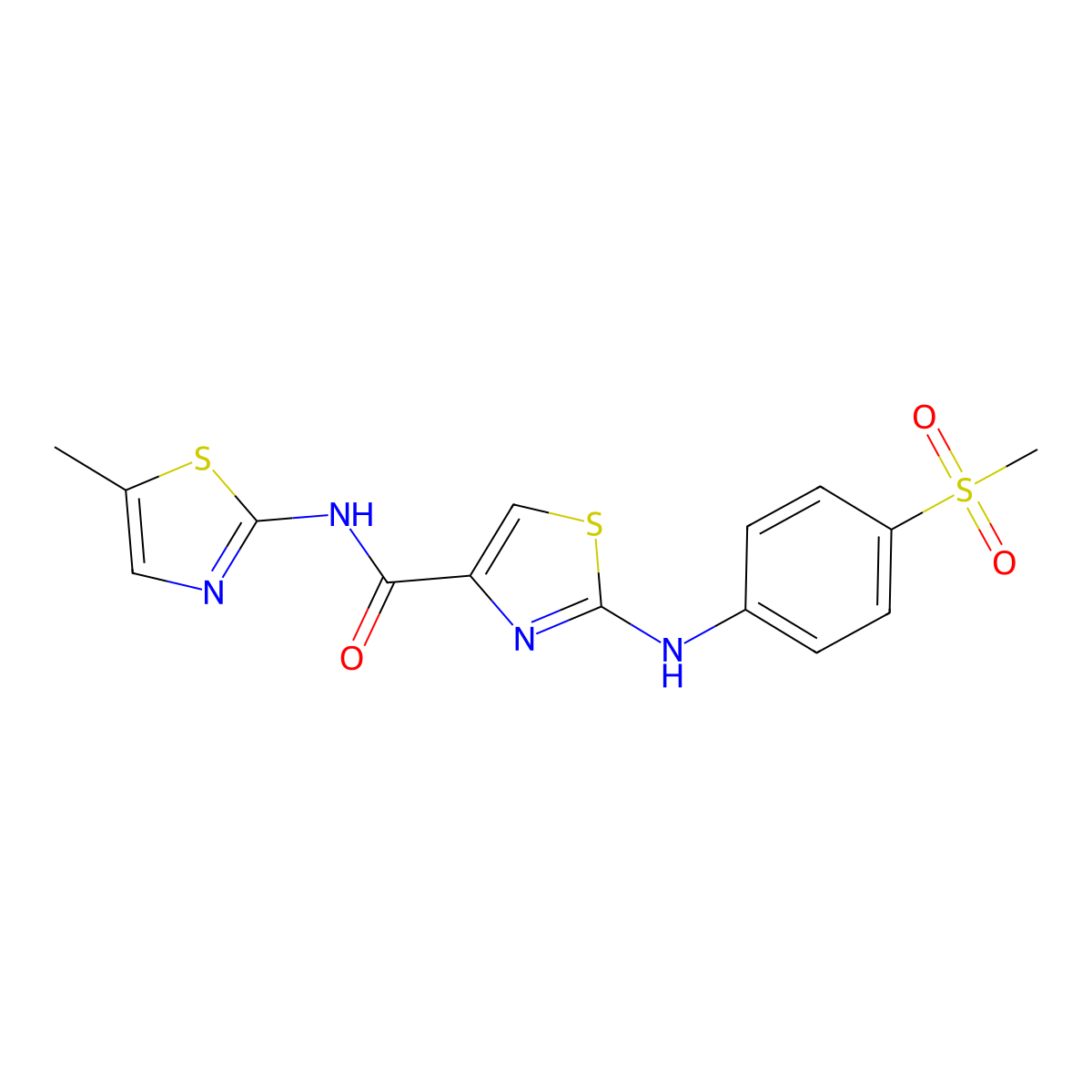 2-((4-(methylsulfonyl)phenyl)amino)-N-(5-methylthiazol-2-yl)thiazole-4-carboxamide molecular structure, CAS 1203406-51-2