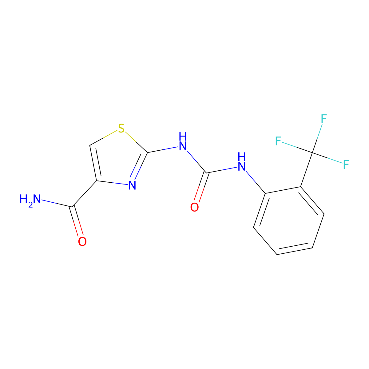 2-(3-(2-(Trifluoromethyl)phenyl)ureido)thiazole-4-carboxamide molecular structure, CAS 1203406-67-0