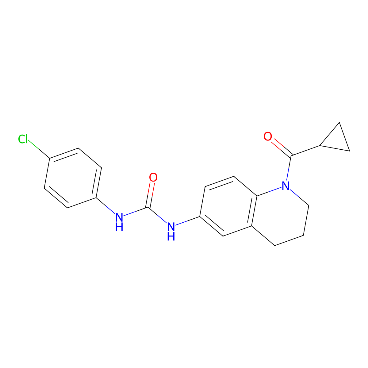 1-(4-Chlorophenyl)-3-(1-(cyclopropanecarbonyl)-1,2,3,4-tetrahydroquinolin-6-yl)urea molecular structure, CAS 1203407-18-4