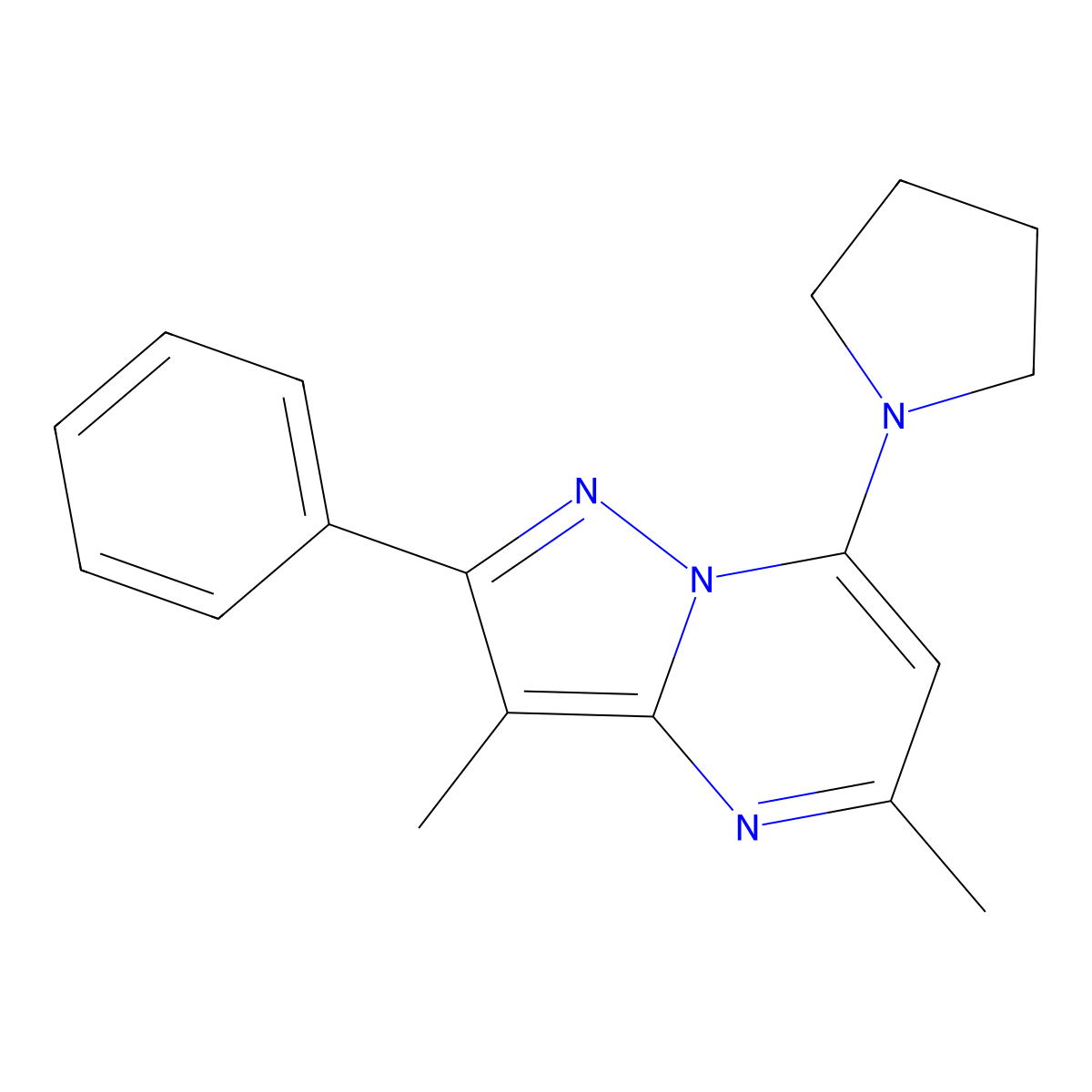 3,5-Dimethyl-2-phenyl-7-pyrrolidin-1-ylpyrazolo[1,5-a]pyrimidine molecular structure, CAS 1203407-78-6
