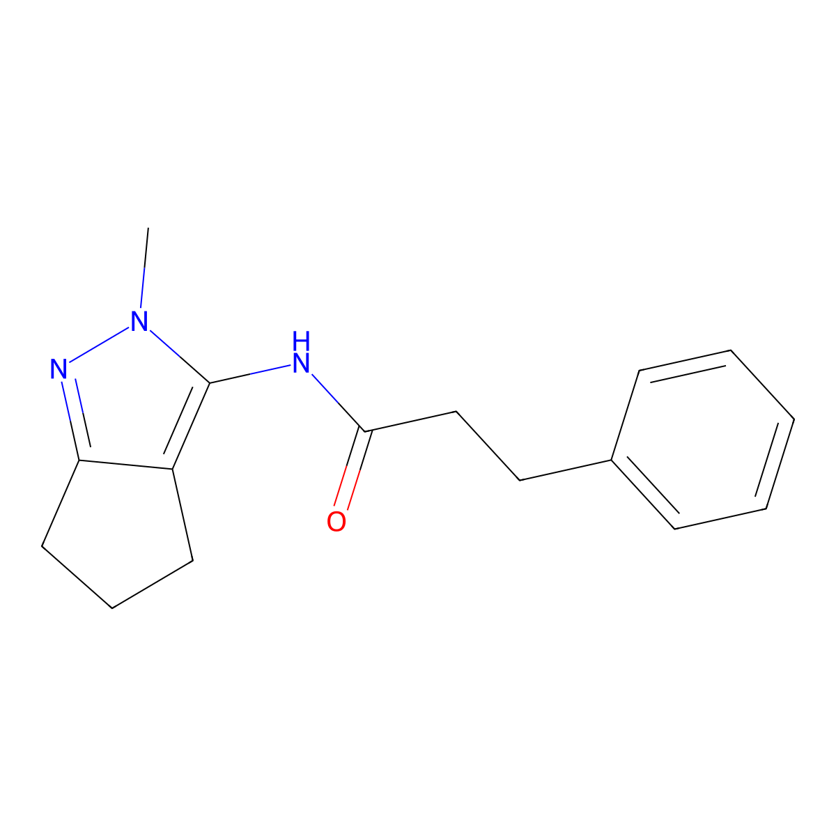 N-{2-methyl-2H,4H,5H,6H-cyclopenta[c]pyrazol-3-yl}-3-phenylpropanamide molecular structure, CAS 1203408-62-1
