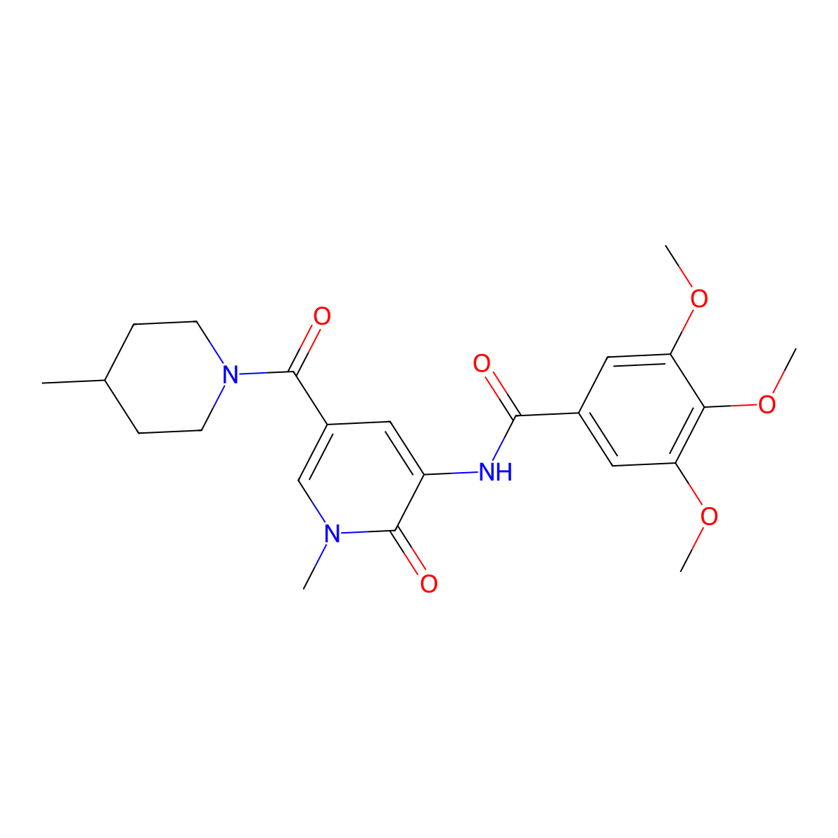 3,4,5-trimethoxy-N-[1-methyl-5-(4-methylpiperidine-1-carbonyl)-2-oxo-1,2-dihydropyridin-3-yl]benzamide molecular structure, CAS 1203410-01-8