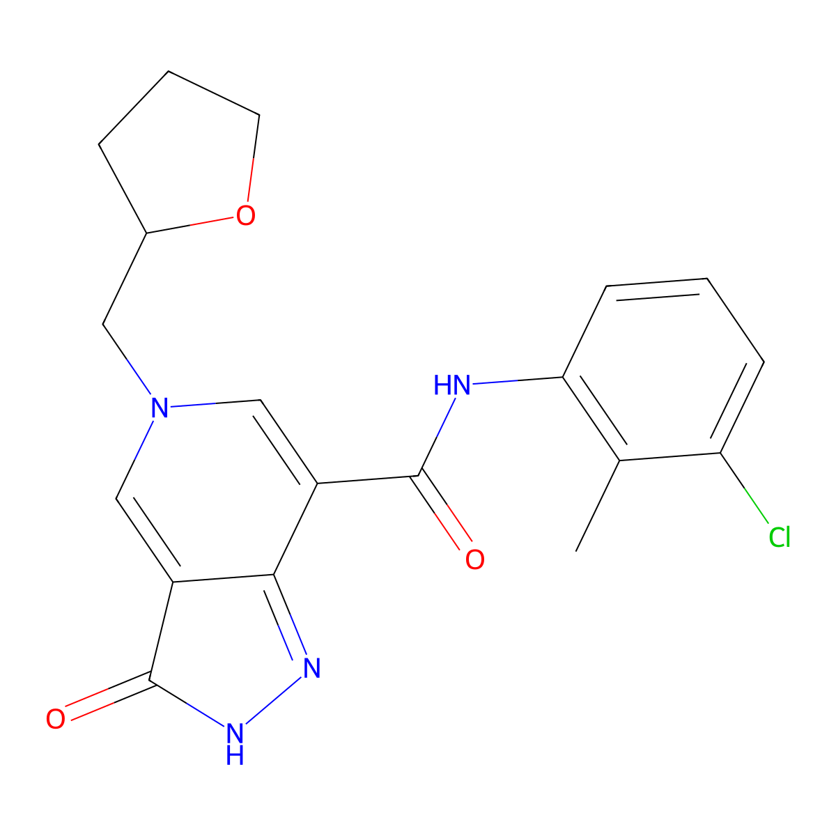 N-(3-chloro-2-methylphenyl)-3-oxo-5-((tetrahydrofuran-2-yl)methyl)-3,5-dihydro-2H-pyrazolo[4,3-c]pyridine-7-carboxamide molecular structure, CAS 1203410-28-9