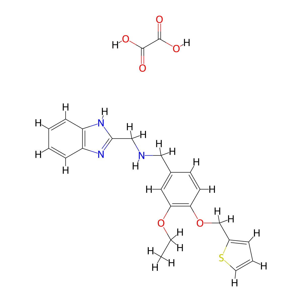 [(1H-1,3-benzodiazol-2-yl)methyl]({3-ethoxy-4-[(thiophen-2-yl)methoxy]phenyl}methyl)amine; oxalic acid molecular structure, CAS 1203411-79-3