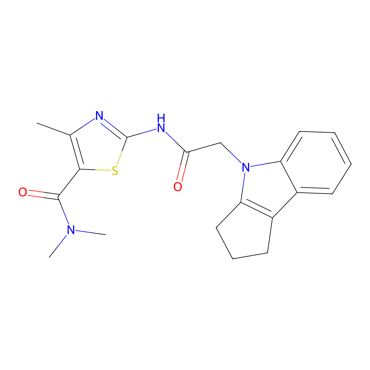 2-(2-(2,3-dihydrocyclopenta[b]indol-4(1H)-yl)acetamido)-N,N,4-trimethylthiazole-5-carboxamide molecular structure, CAS 1203411-84-0