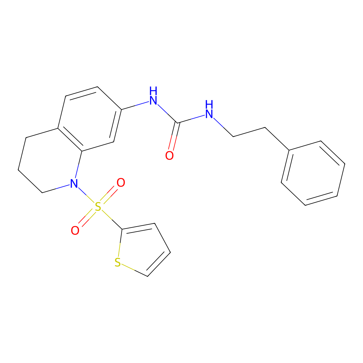 1-Phenethyl-3-(1-(thiophen-2-ylsulfonyl)-1,2,3,4-tetrahydroquinolin-7-yl)urea molecular structure, CAS 1203412-48-9