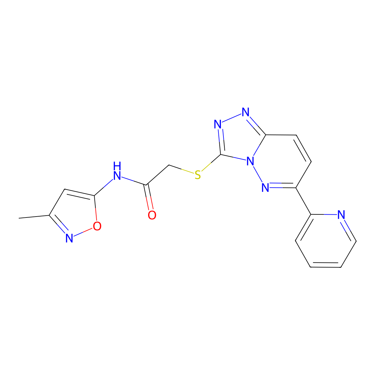 N-(3-methylisoxazol-5-yl)-2-((6-(pyridin-2-yl)-[1,2,4]triazolo[4,3-b]pyridazin-3-yl)thio)acetamide molecular structure, CAS 1203413-20-0