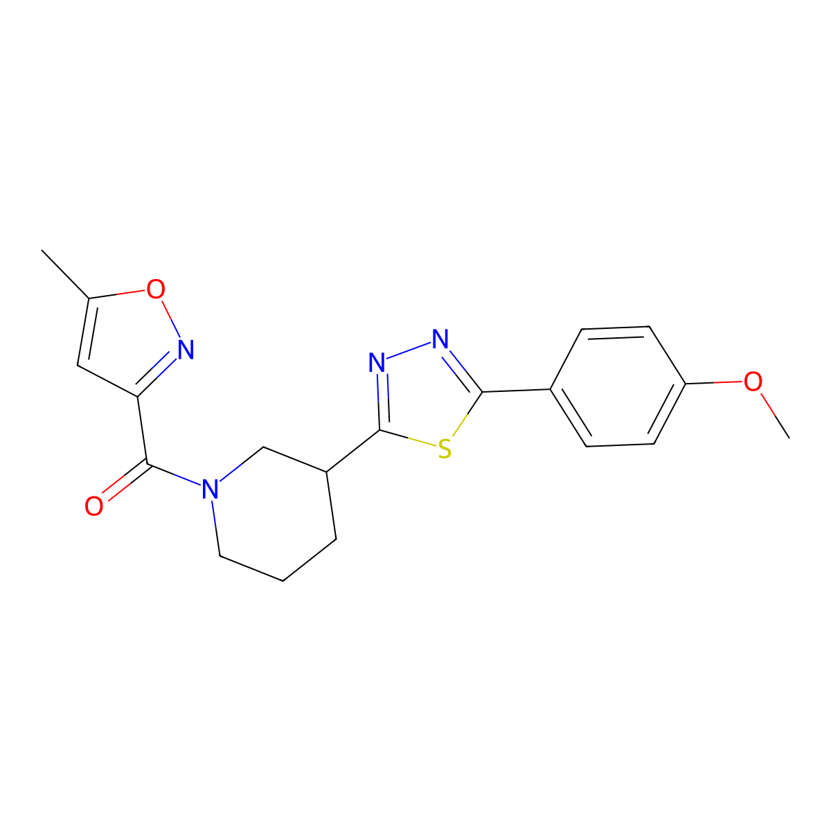 (3-(5-(4-Methoxyphenyl)-1,3,4-thiadiazol-2-yl)piperidin-1-yl)(5-methylisoxazol-3-yl)methanone molecular structure, CAS 1203414-39-4
