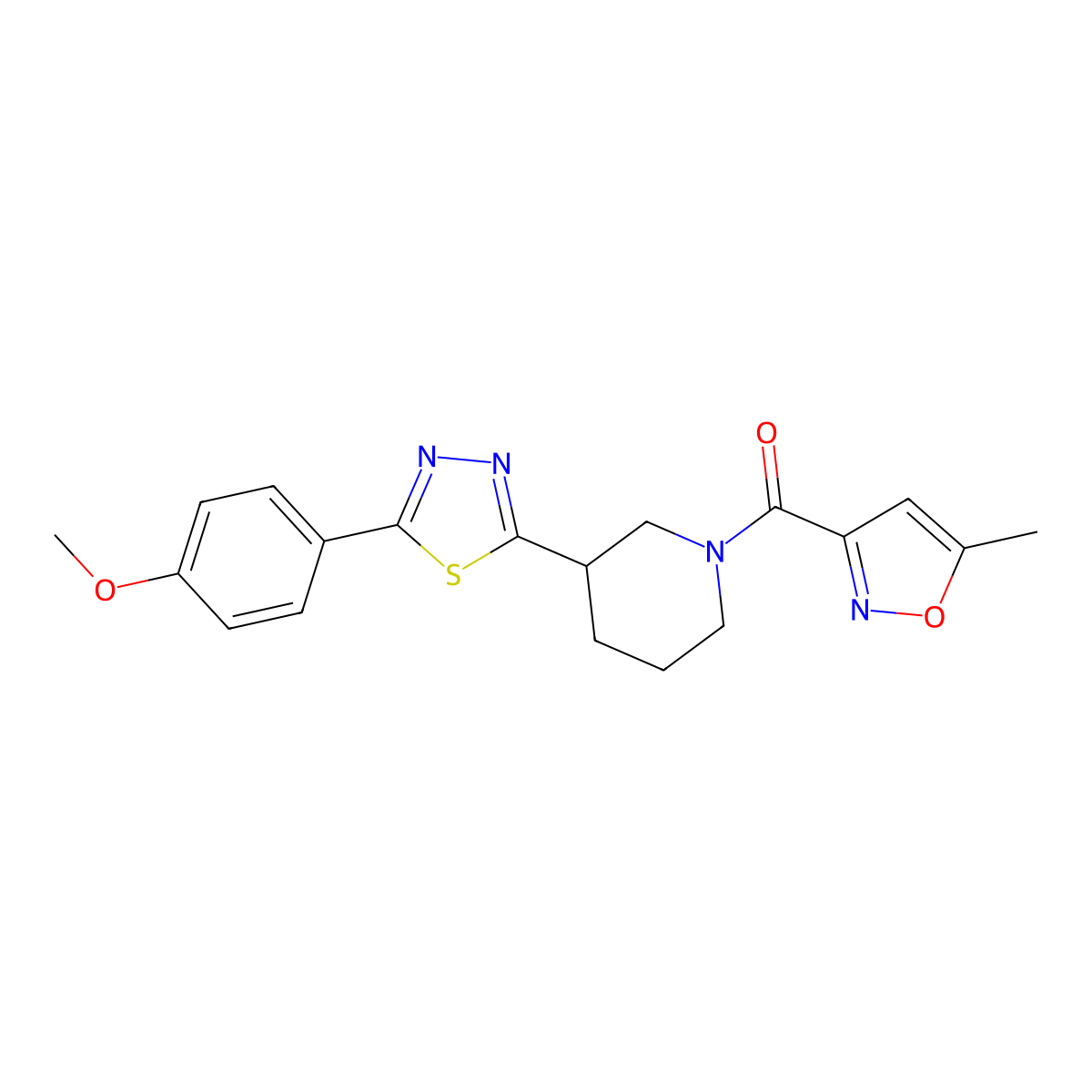 (3-(5-(4-Methoxyphenyl)-1,3,4-thiadiazol-2-yl)piperidin-1-yl)(5-methylisoxazol-3-yl)methanone molecular structure, CAS 1203414-39-4