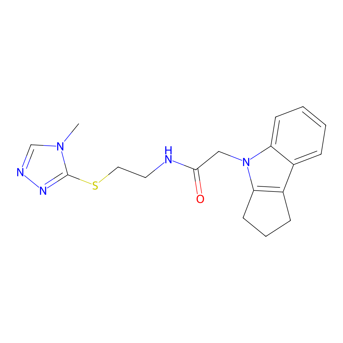 2-(2,3-dihydrocyclopenta[b]indol-4(1H)-yl)-N-(2-((4-methyl-4H-1,2,4-triazol-3-yl)thio)ethyl)acetamide molecular structure, CAS 1203414-46-3
