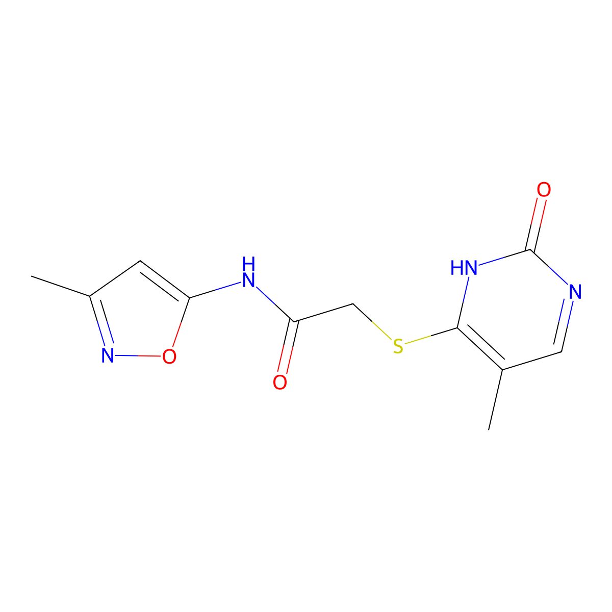 2-((5-methyl-2-oxo-1,2-dihydropyrimidin-4-yl)thio)-N-(3-methylisoxazol-5-yl)acetamide molecular structure, CAS 1203414-64-5