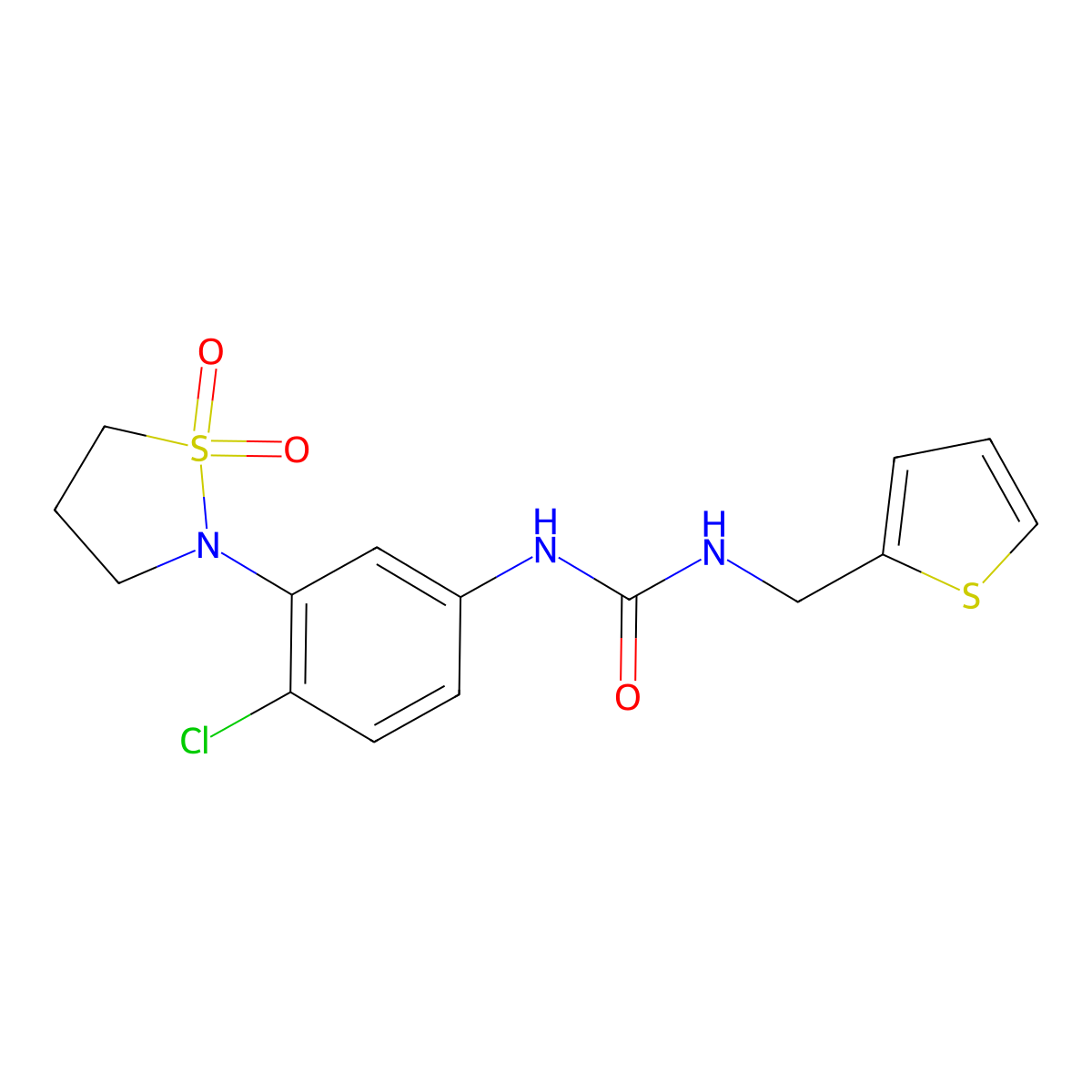 1-(4-Chloro-3-(1,1-dioxidoisothiazolidin-2-yl)phenyl)-3-(thiophen-2-ylmethyl)urea molecular structure, CAS 1203415-22-8