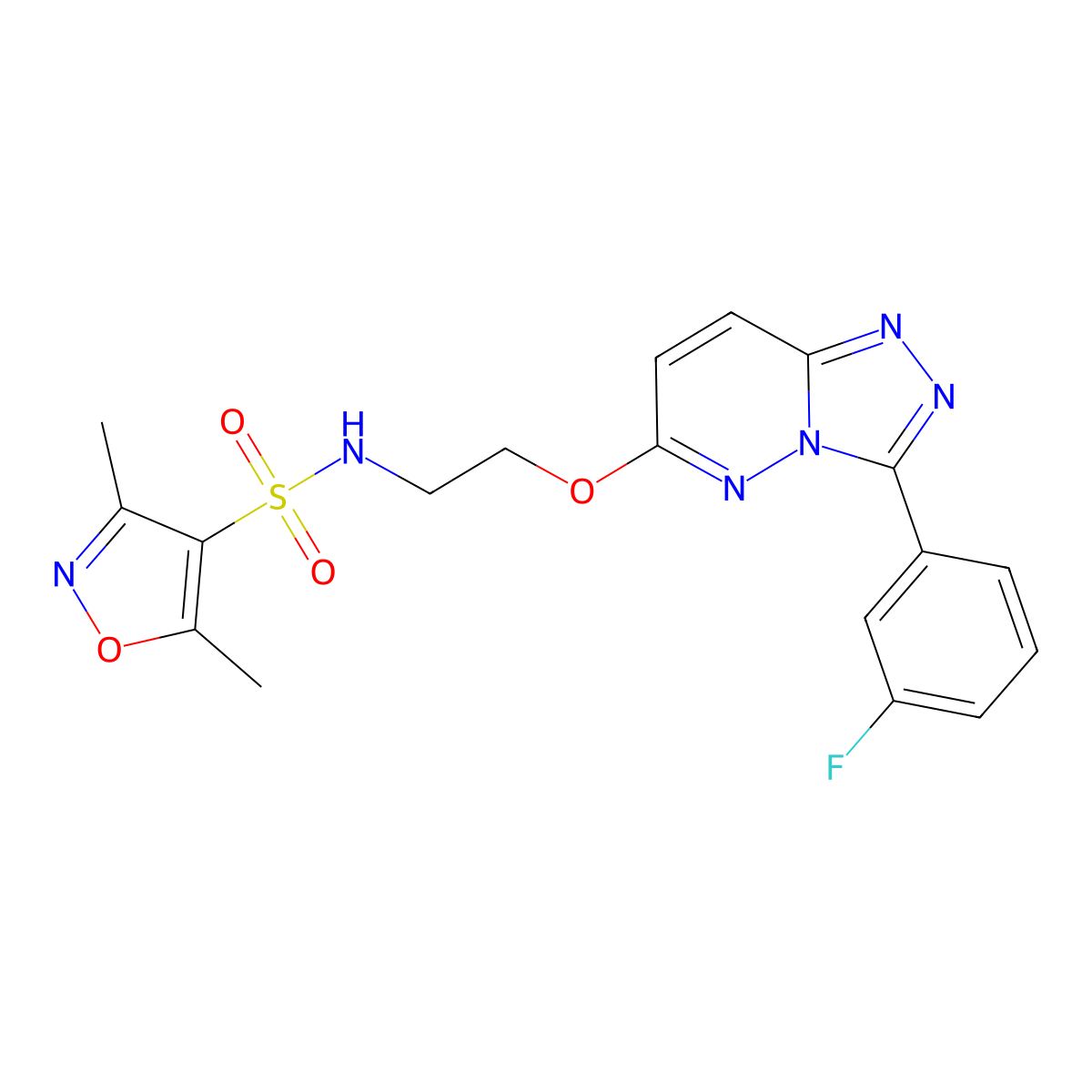N-(2-((3-(3-fluorophenyl)-[1,2,4]triazolo[4,3-b]pyridazin-6-yl)oxy)ethyl)-3,5-dimethylisoxazole-4-sulfonamide molecular structure, CAS 1203415-31-9