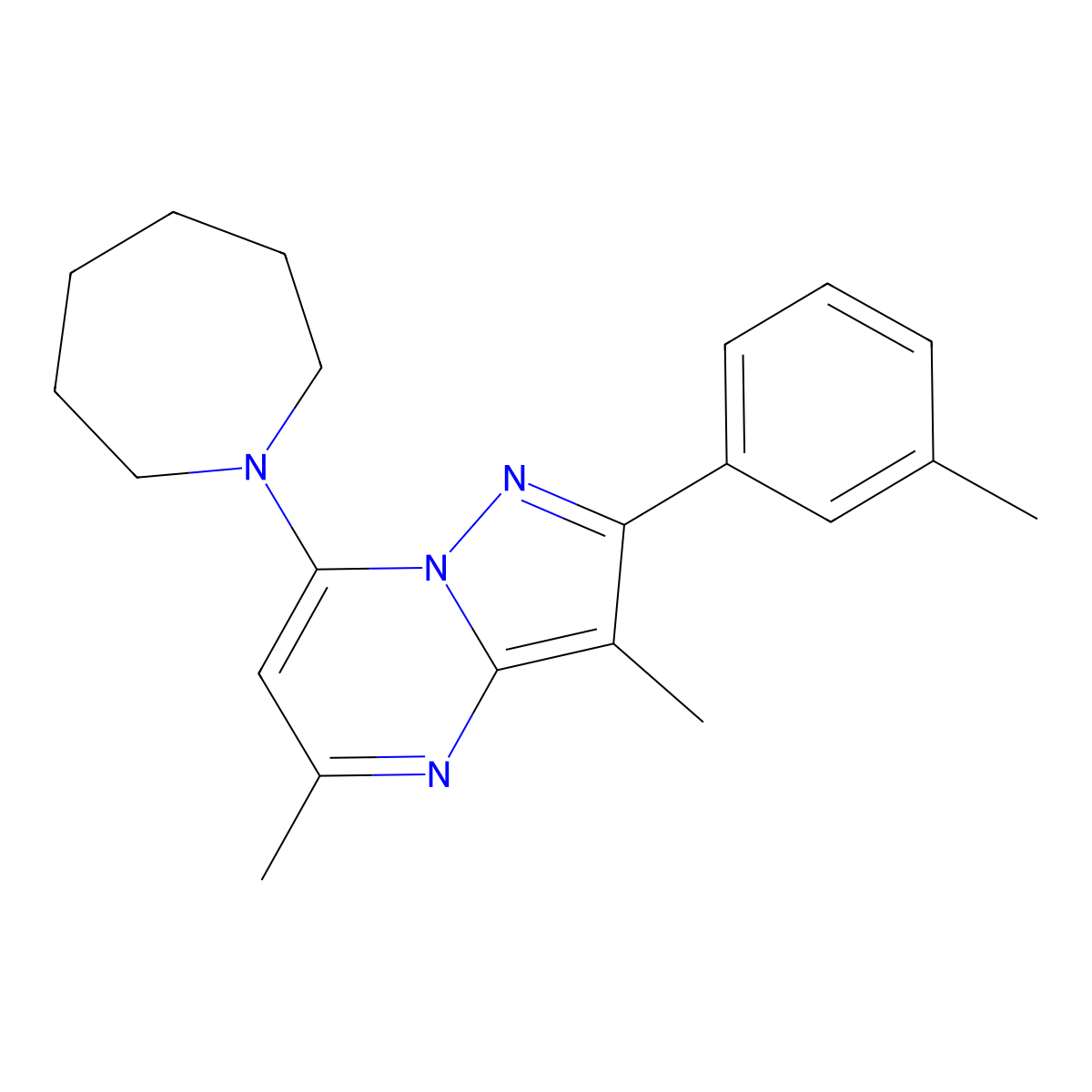 1-[3,5-Dimethyl-2-(3-methylphenyl)pyrazolo[1,5-a]pyrimidin-7-yl]azepane molecular structure, CAS 1203415-47-7