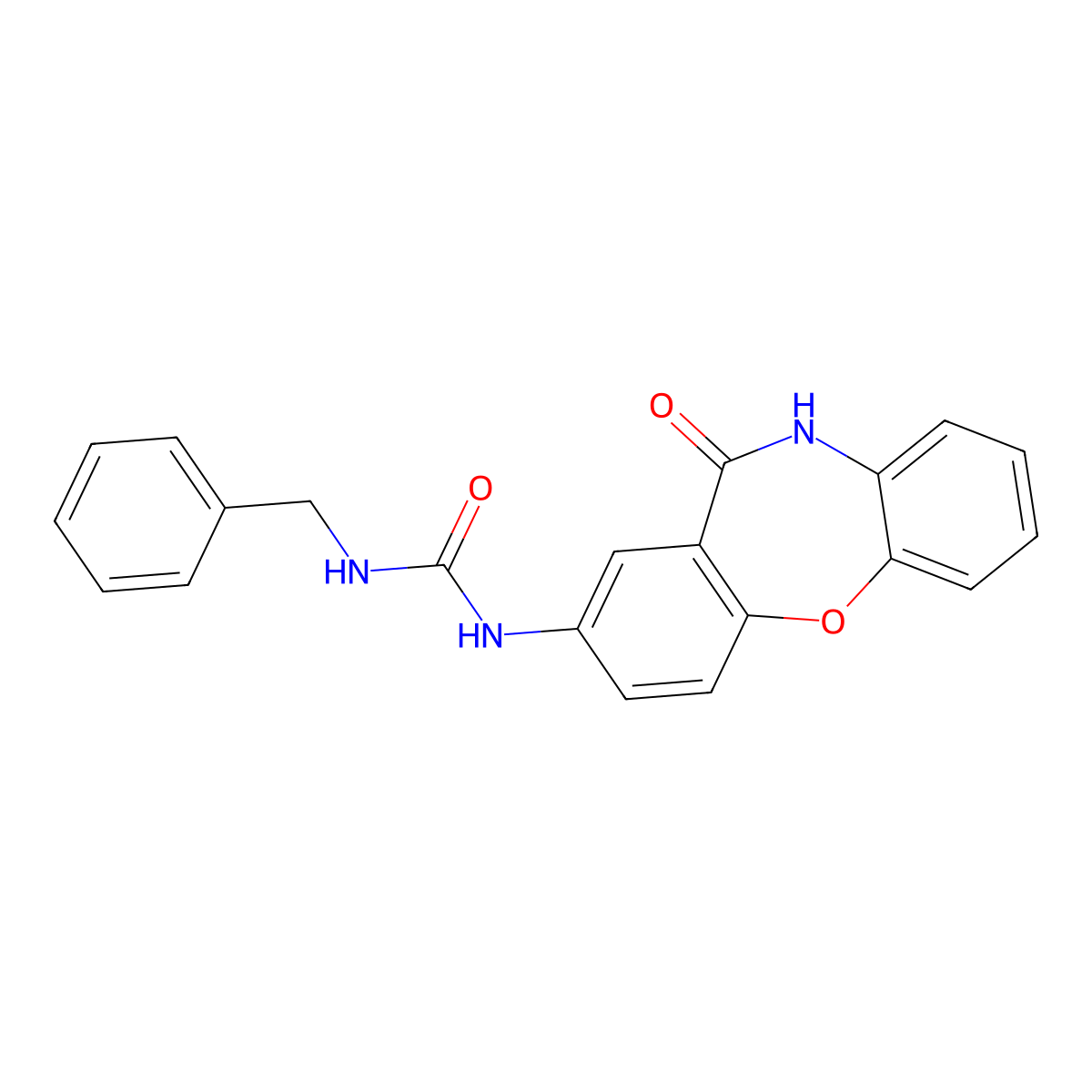 1-Benzyl-3-(11-oxo-10,11-dihydrodibenzo[b,f][1,4]oxazepin-2-yl)urea molecular structure, CAS 1203415-82-0